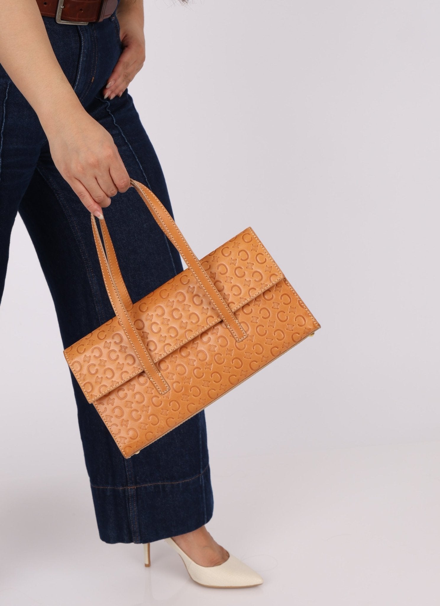 Celine Embossed Triomphe Monogram Shoulder Bag - FashioNica