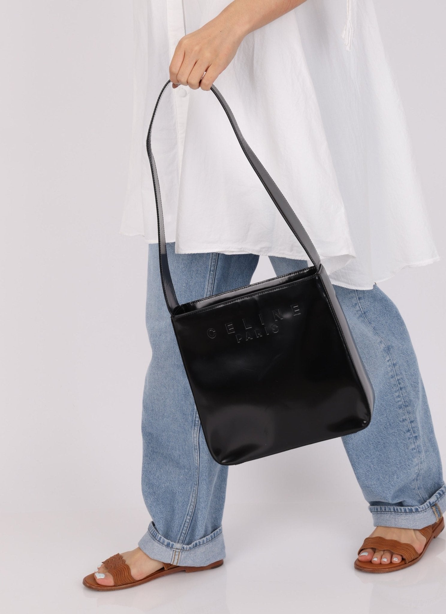 Celine Patent Logo Shoulder Bag - FashioNica
