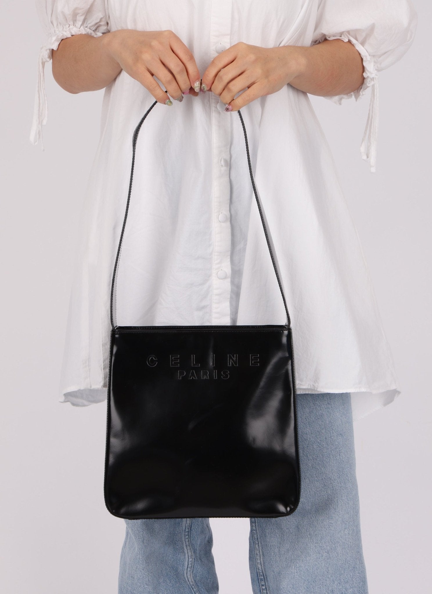 Celine Patent Logo Shoulder Bag - FashioNica