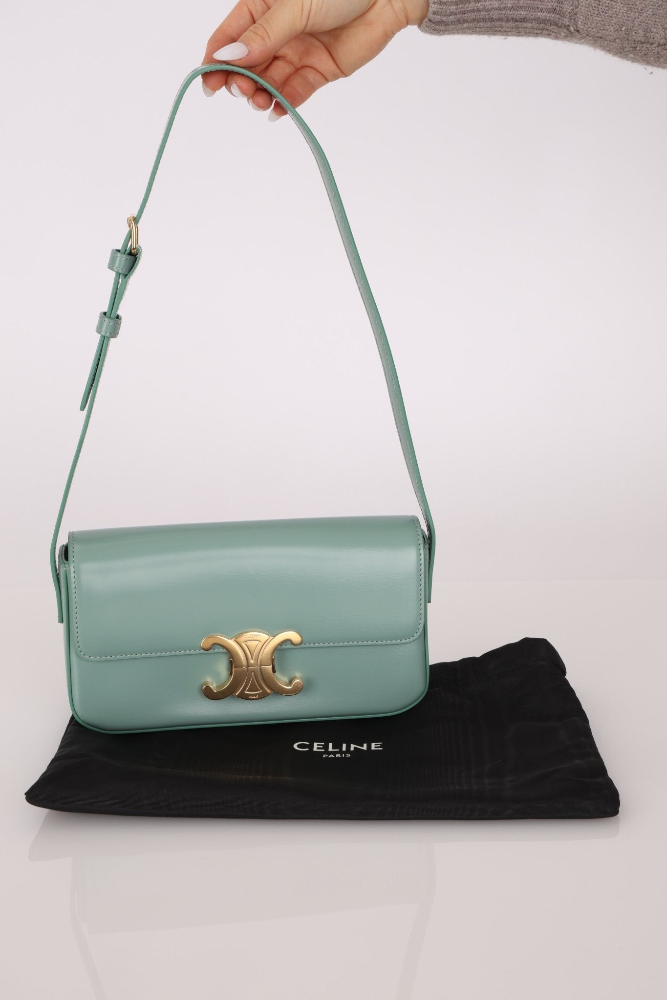 Celine Sea Foam Box Shiny Calfskin Claude Shoulder Bag - FashioNica