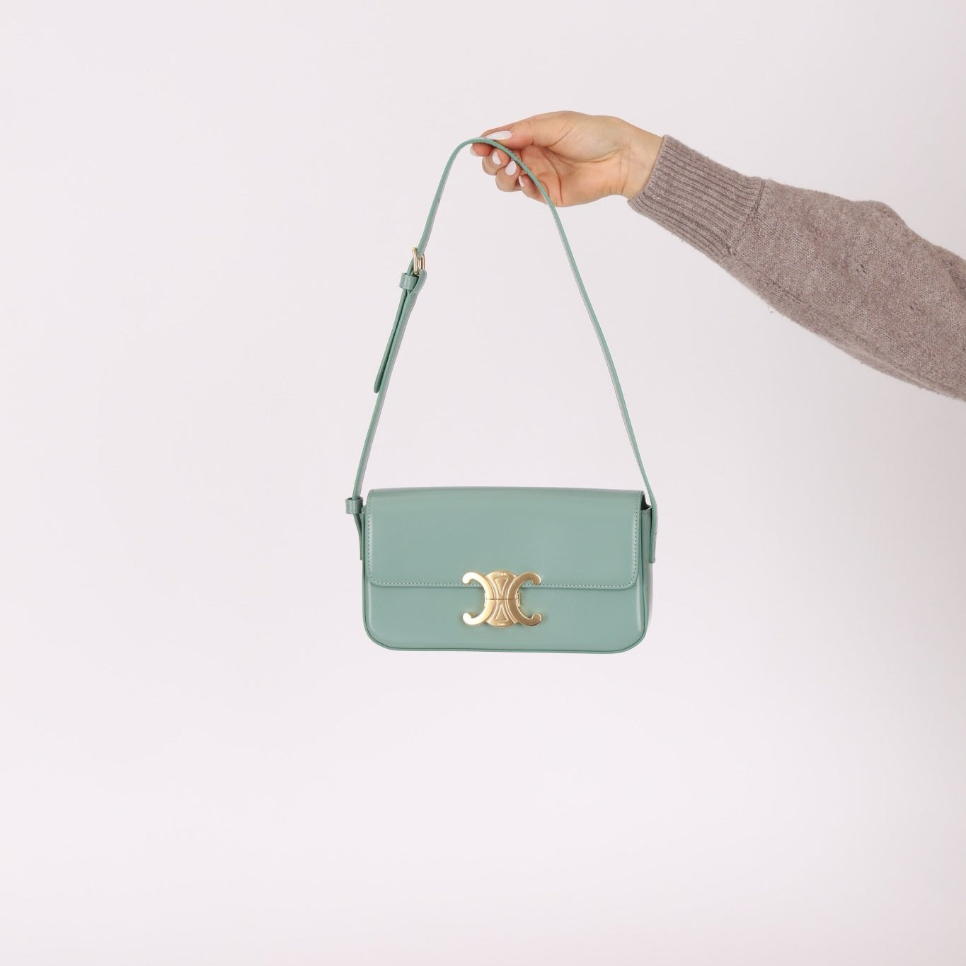 Celine Sea Foam Box Shiny Calfskin Claude Shoulder Bag - FashioNica