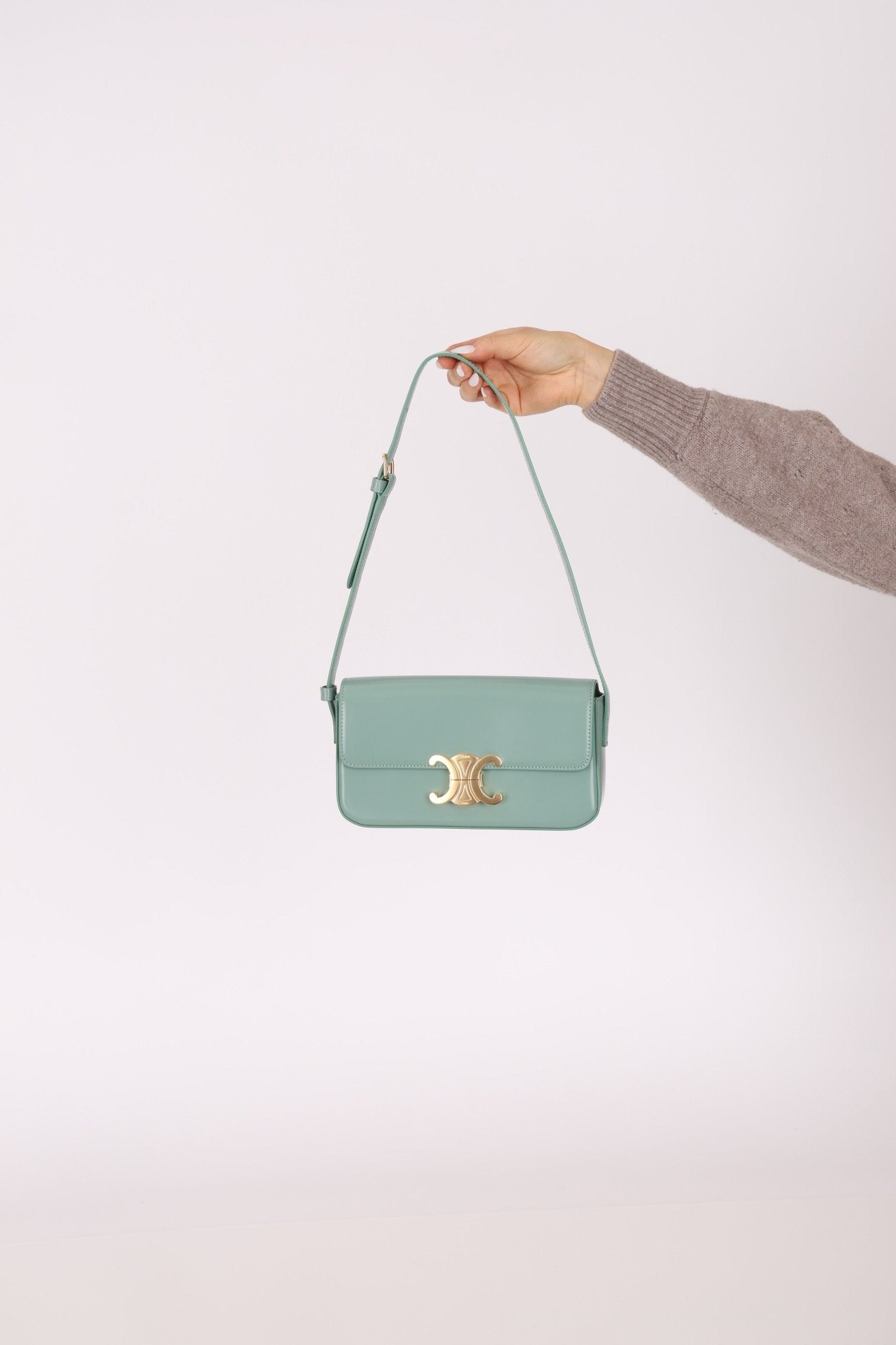 Celine Sea Foam Box Shiny Calfskin Claude Shoulder Bag - FashioNica