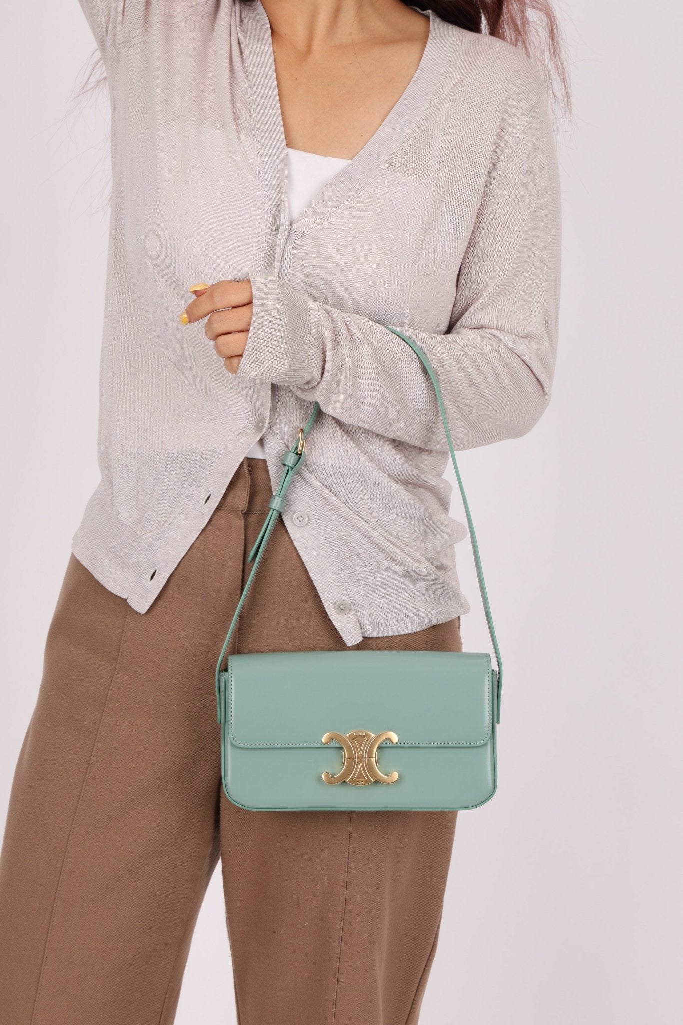 Celine Sea Foam Box Shiny Calfskin Claude Shoulder Bag - FashioNica