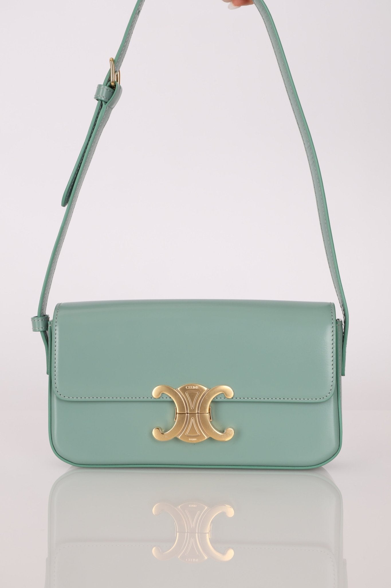 Celine Sea Foam Box Shiny Calfskin Claude Shoulder Bag - FashioNica