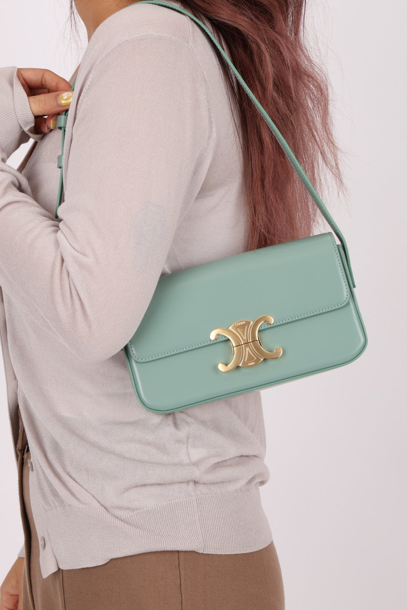 Celine Sea Foam Box Shiny Calfskin Claude Shoulder Bag - FashioNica