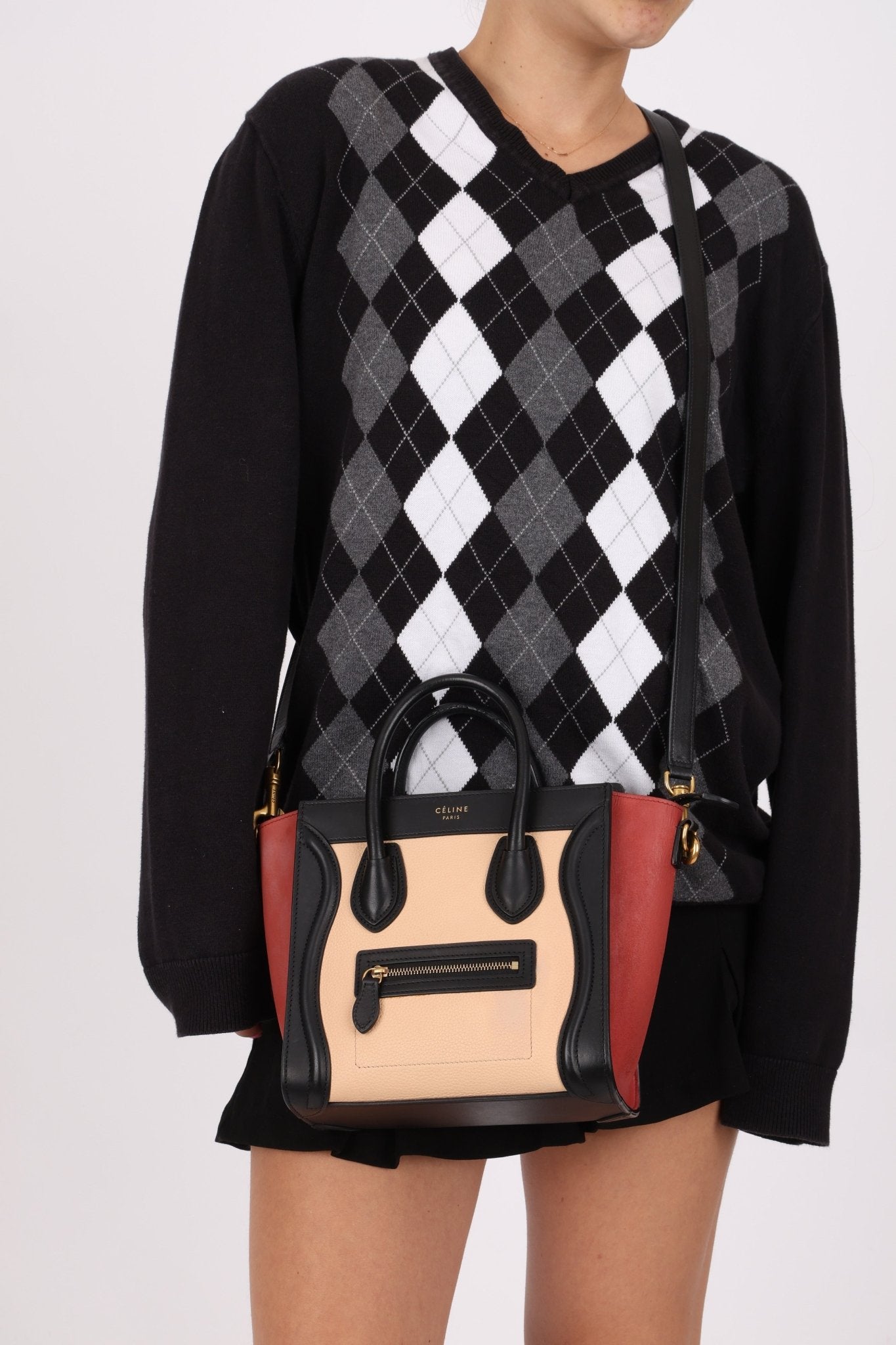 Celine Tri - color Nubuck Nano Luggage Tote - FashioNica