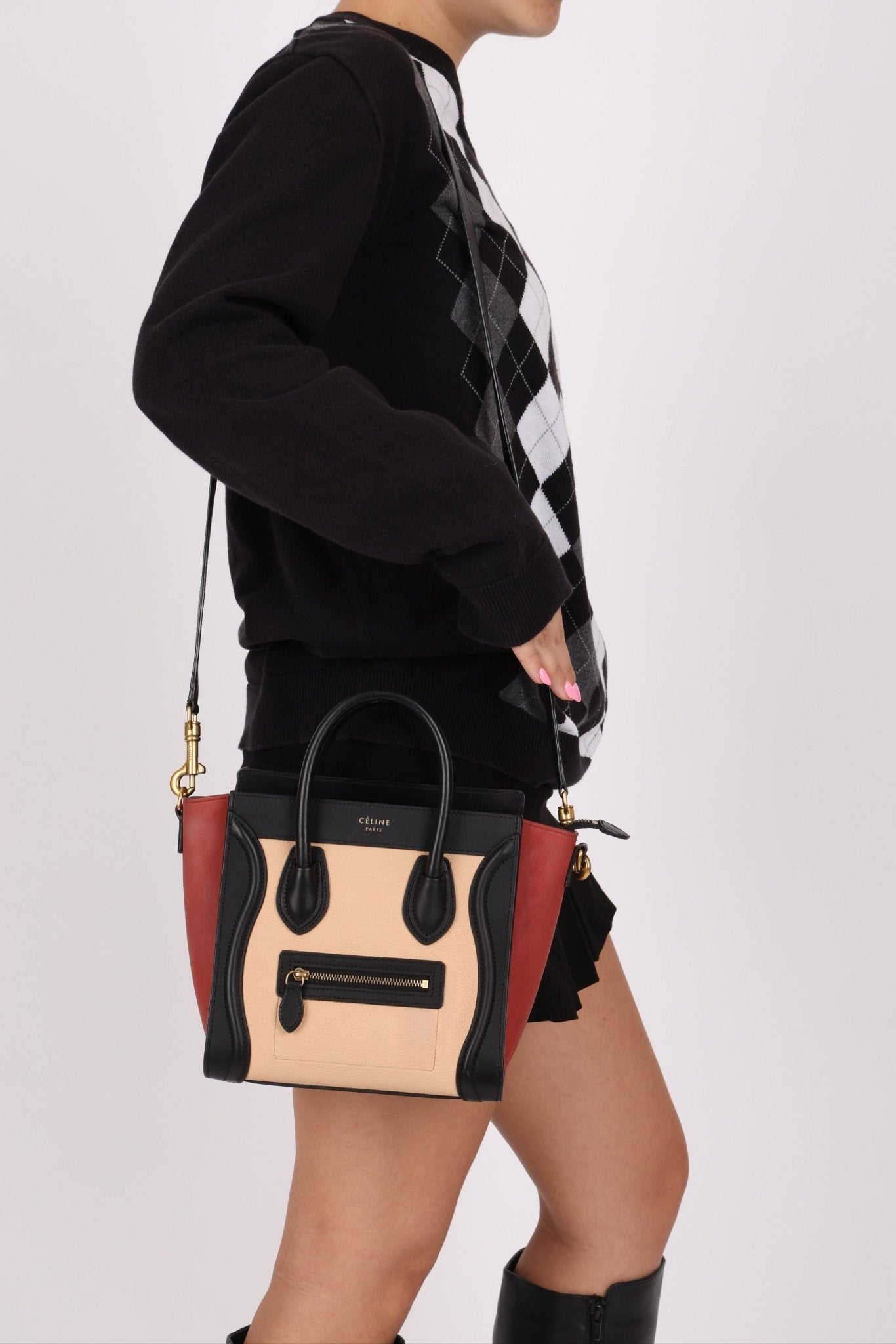 Celine Tri - color Nubuck Nano Luggage Tote - FashioNica