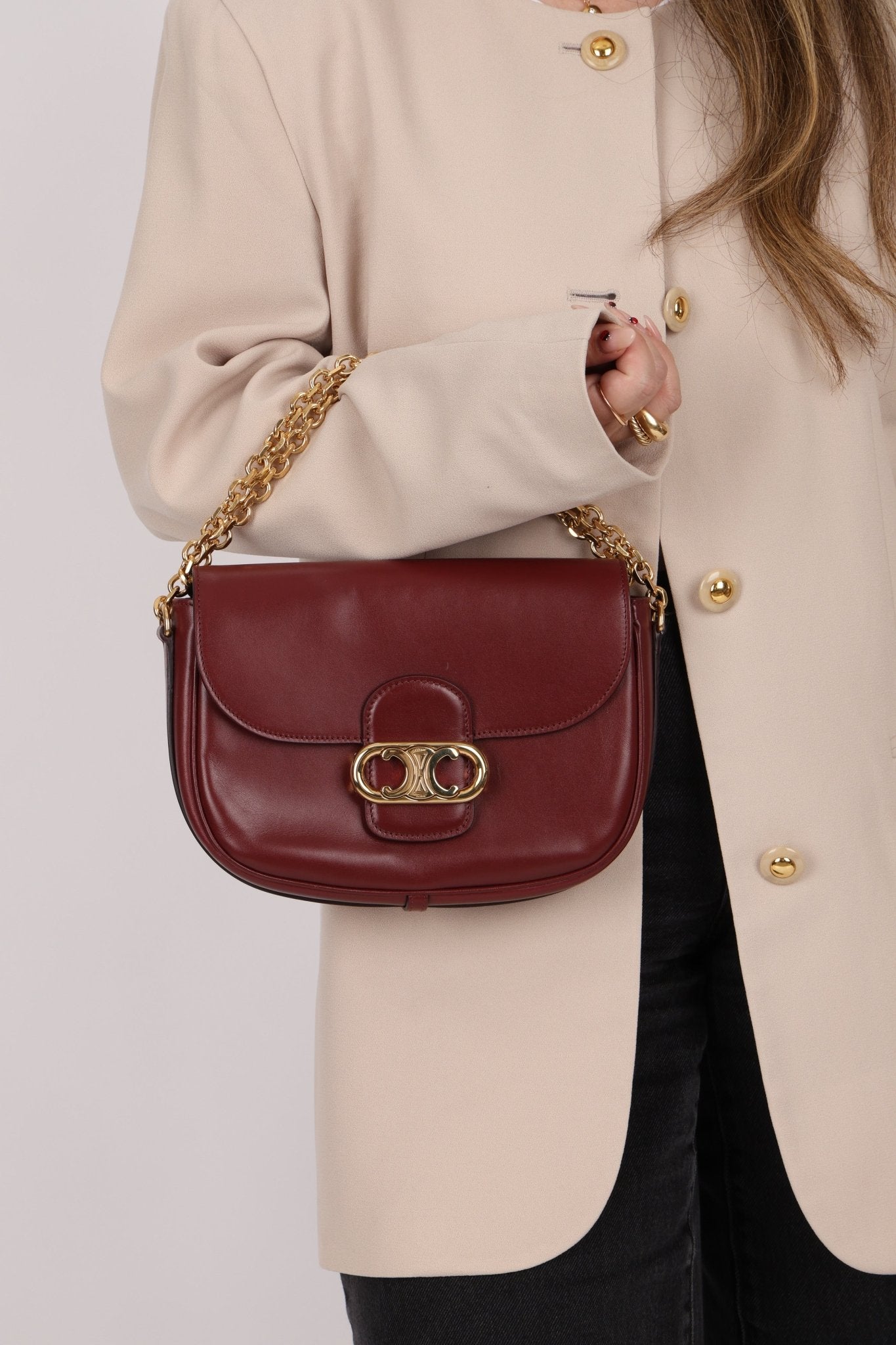 Celine Triomphe Bordeaux Leather Maillon Bag - FashioNica