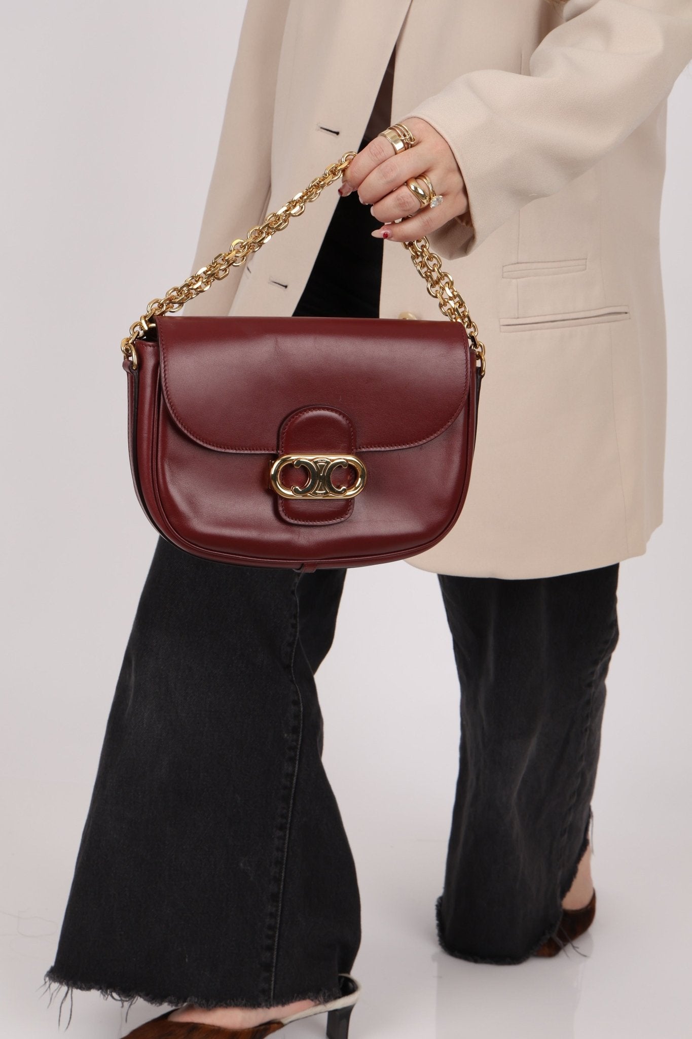 Celine Triomphe Bordeaux Leather Maillon Bag - FashioNica