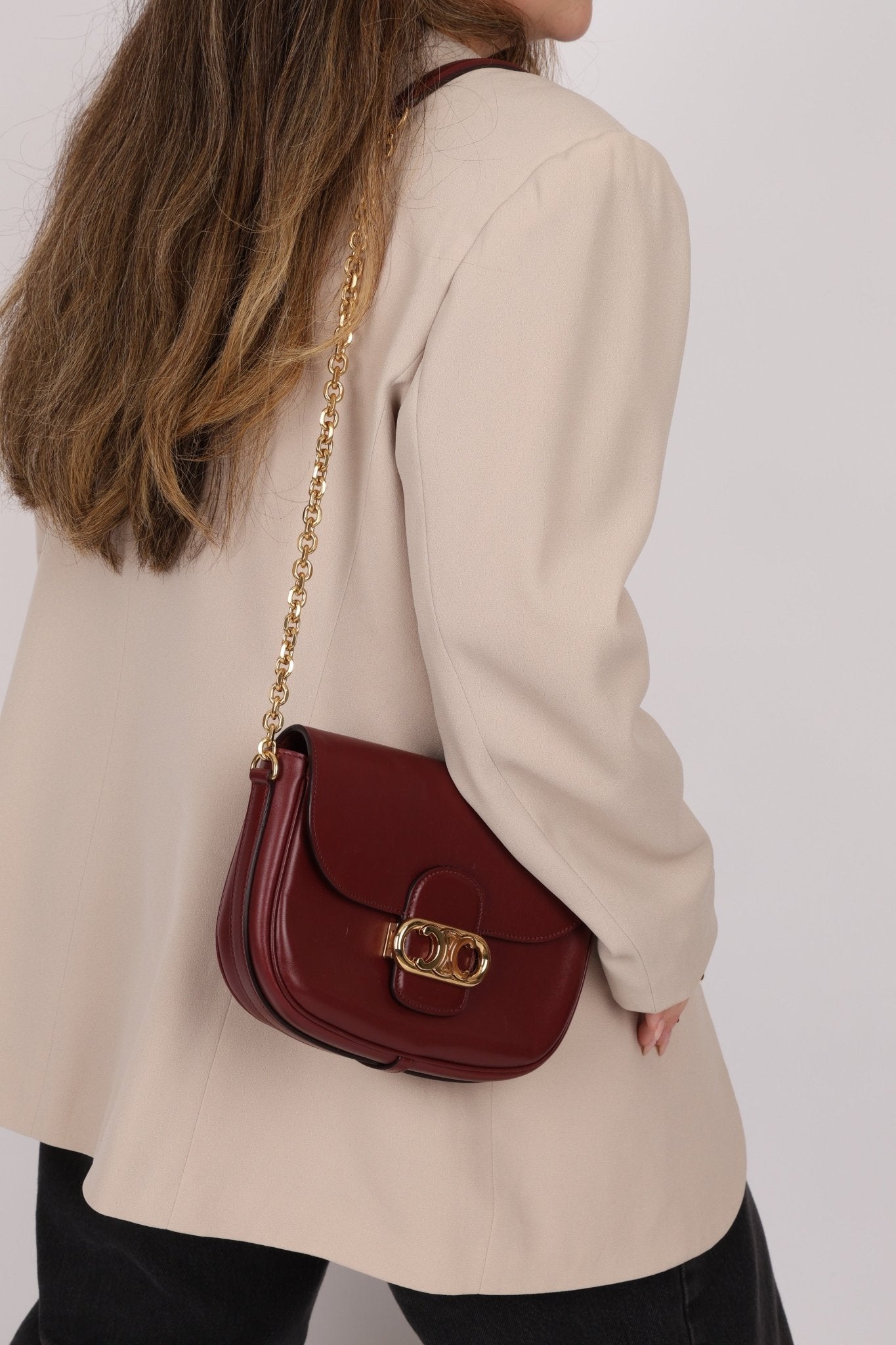 Celine Triomphe Bordeaux Leather Maillon Bag - FashioNica
