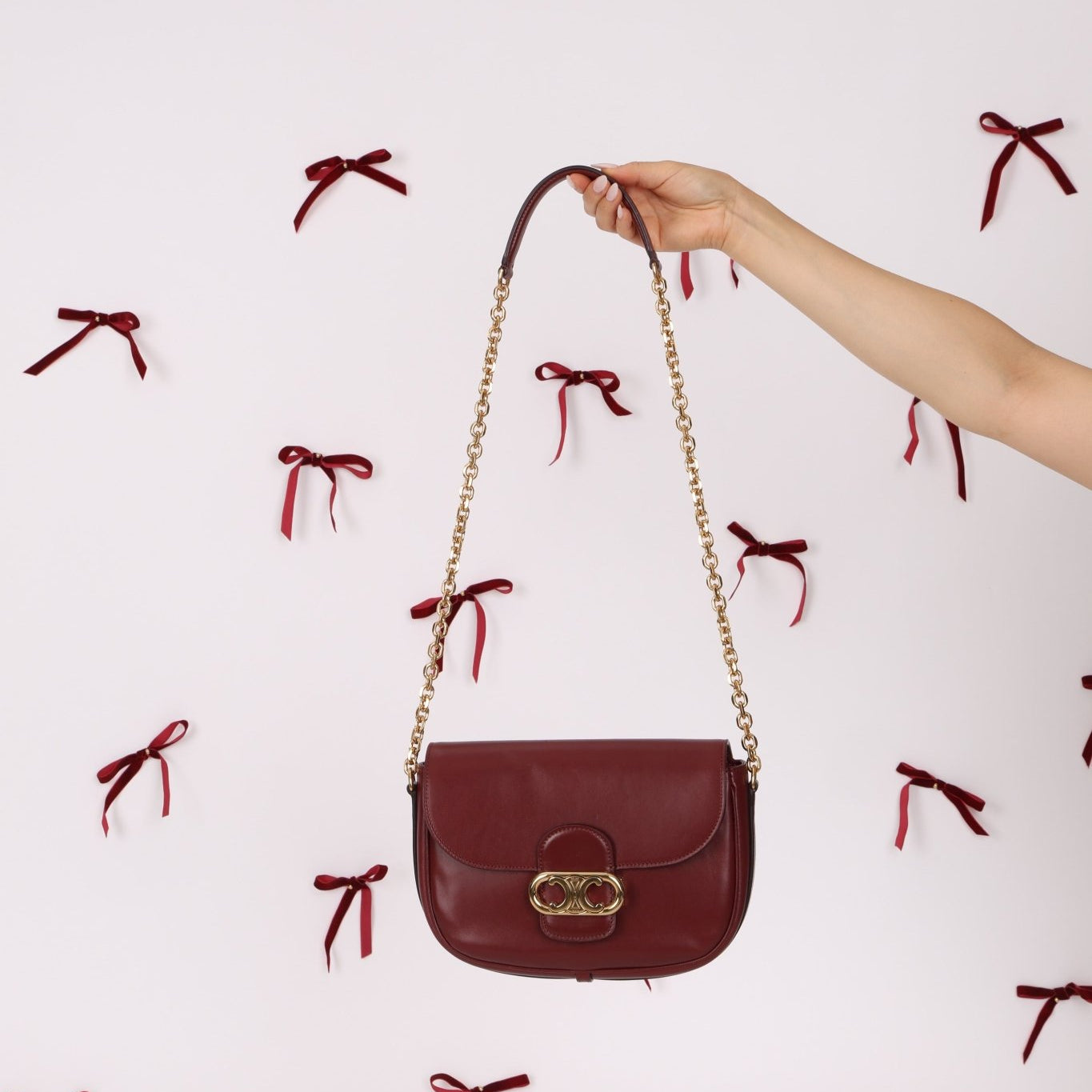 Celine Triomphe Bordeaux Leather Maillon Bag - FashioNica
