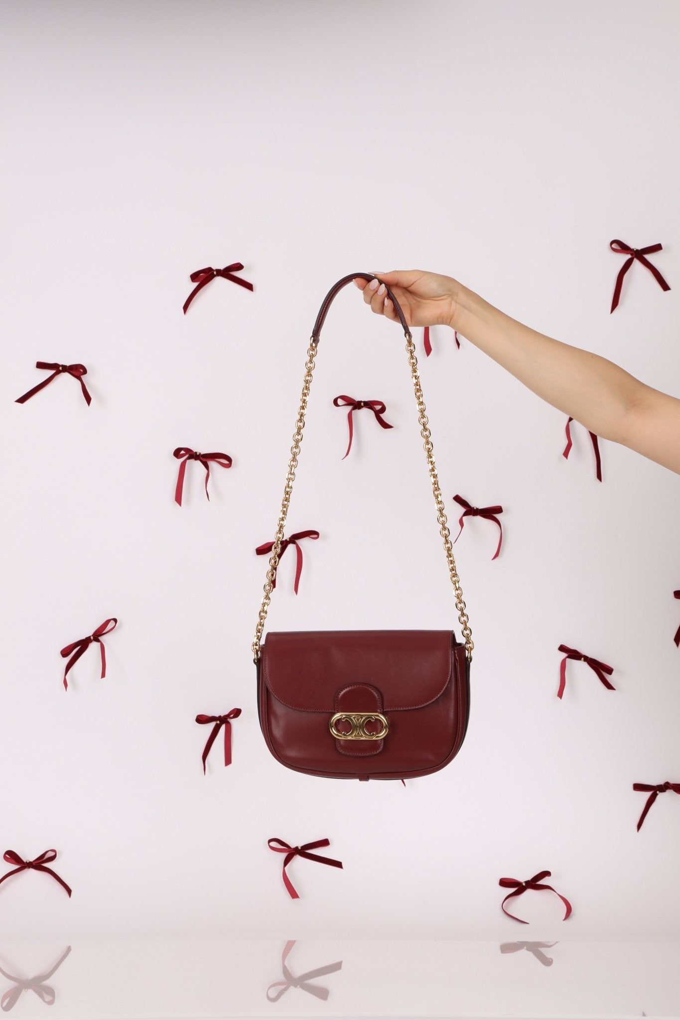 Celine Triomphe Bordeaux Leather Maillon Bag - FashioNica