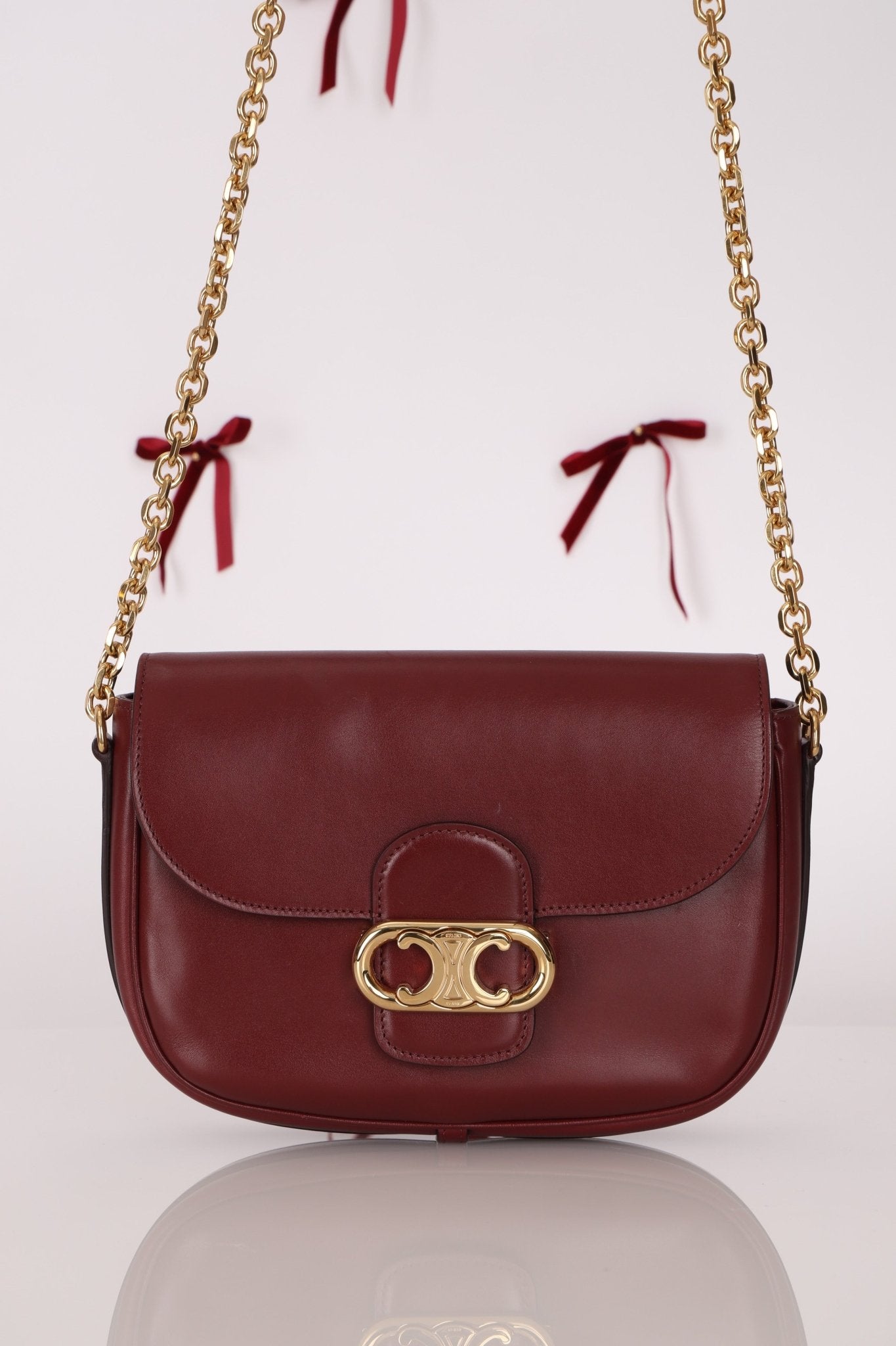 Celine Triomphe Bordeaux Leather Maillon Bag - FashioNica