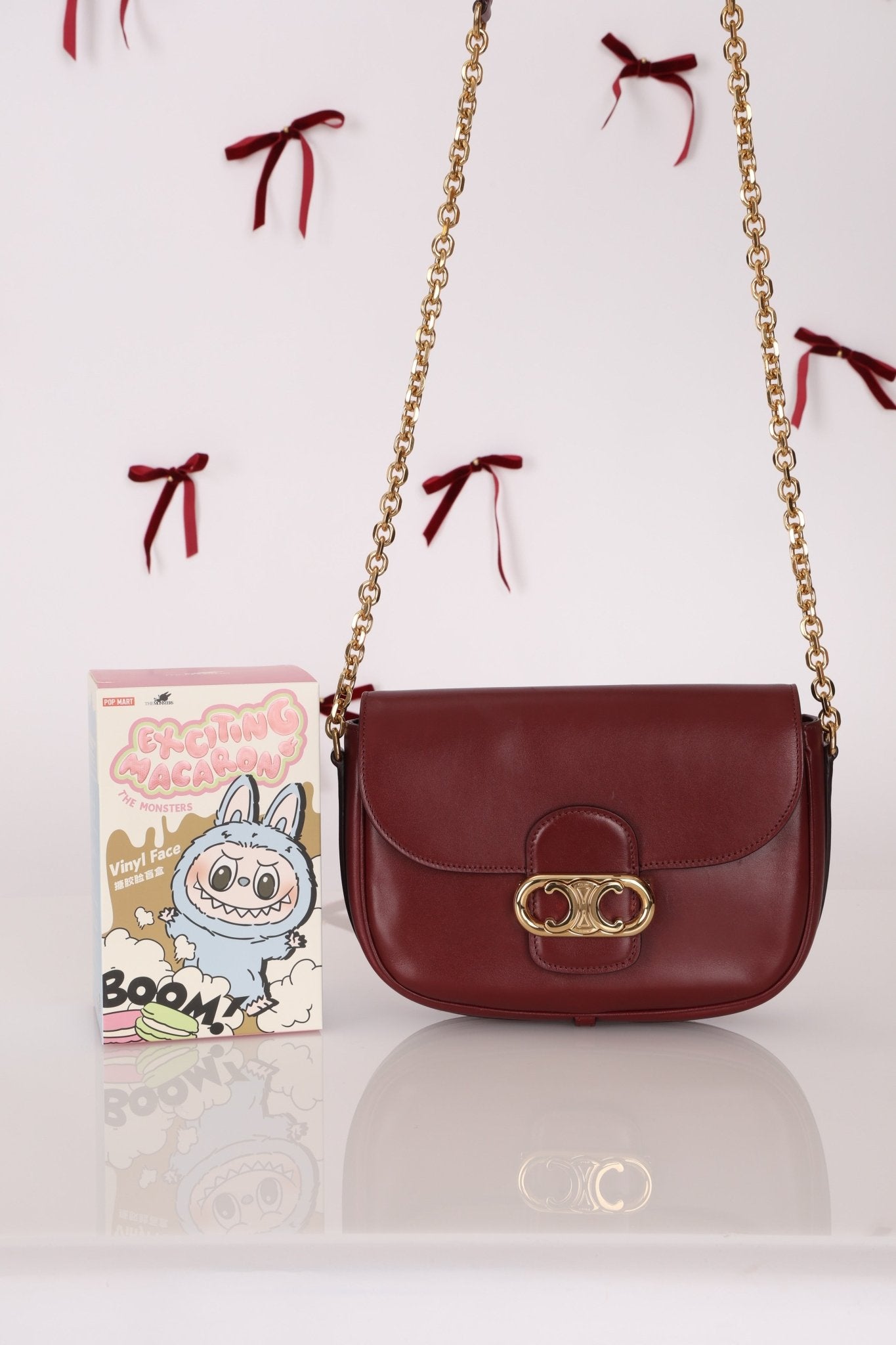 Celine Triomphe Bordeaux Leather Maillon Bag - FashioNica