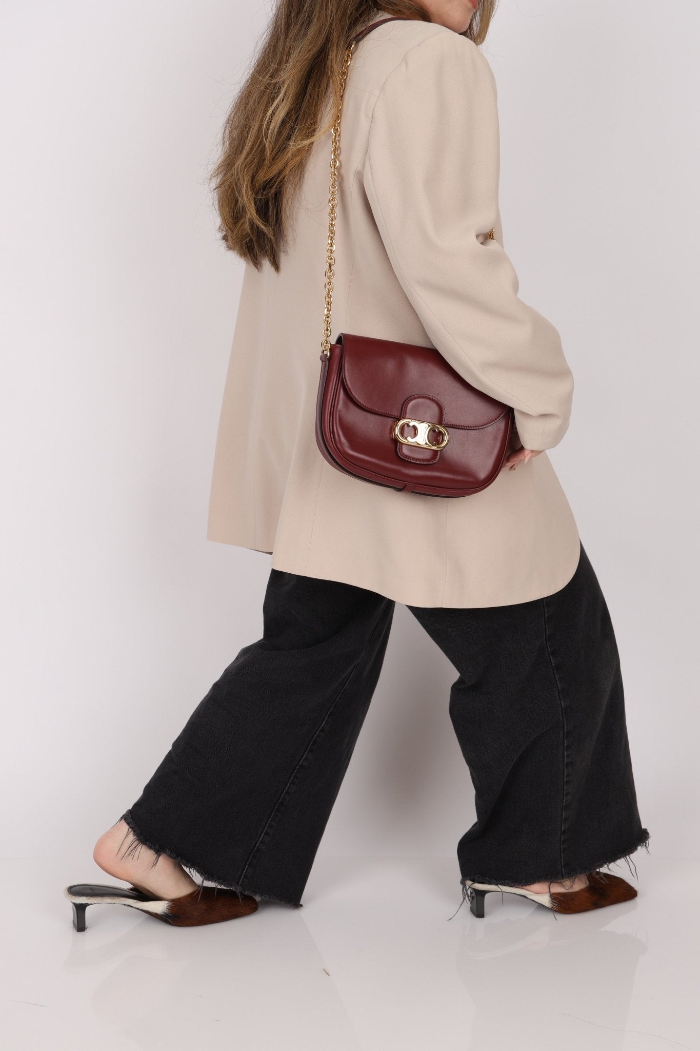 Celine Triomphe Bordeaux Leather Maillon Bag - FashioNica