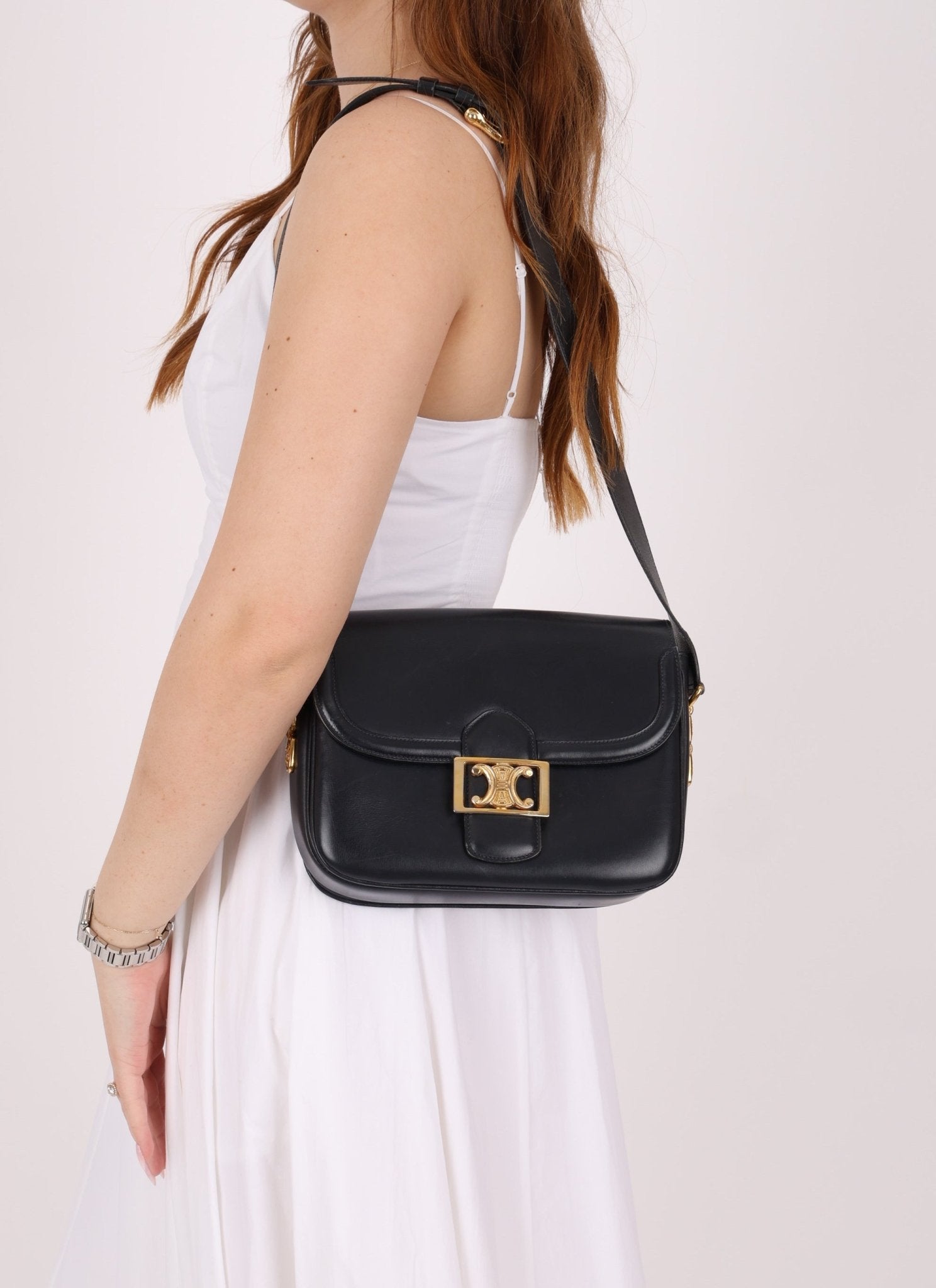 Celine Triomphe Navy Boxcalf Shoulder Bag - FashioNica