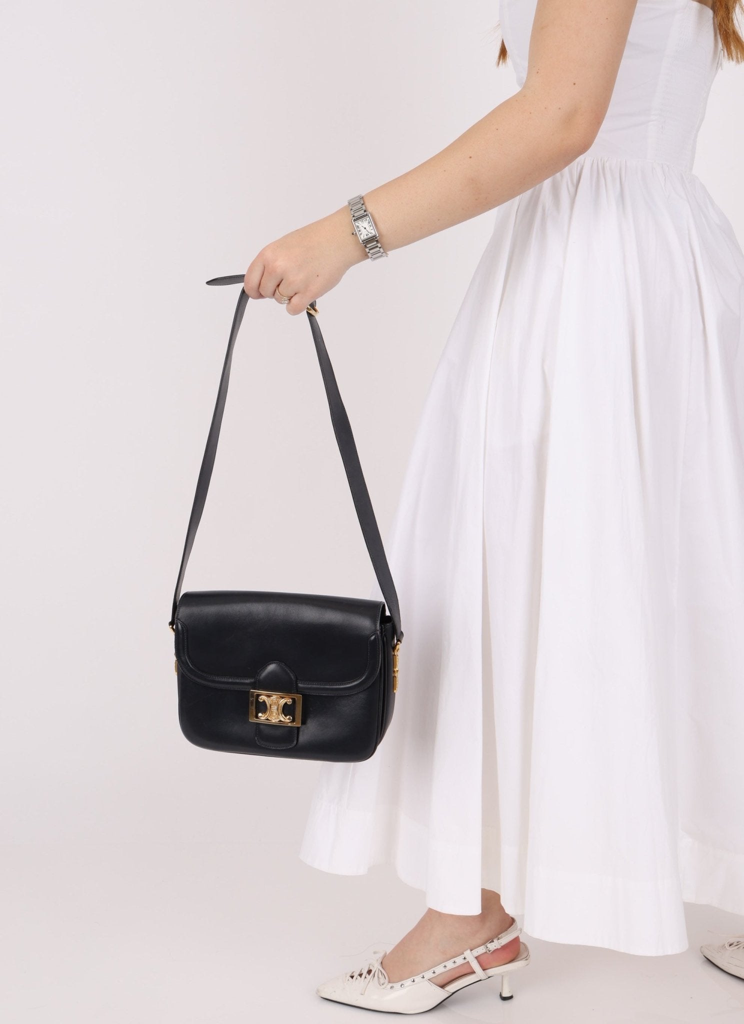 Celine Triomphe Navy Boxcalf Shoulder Bag - FashioNica