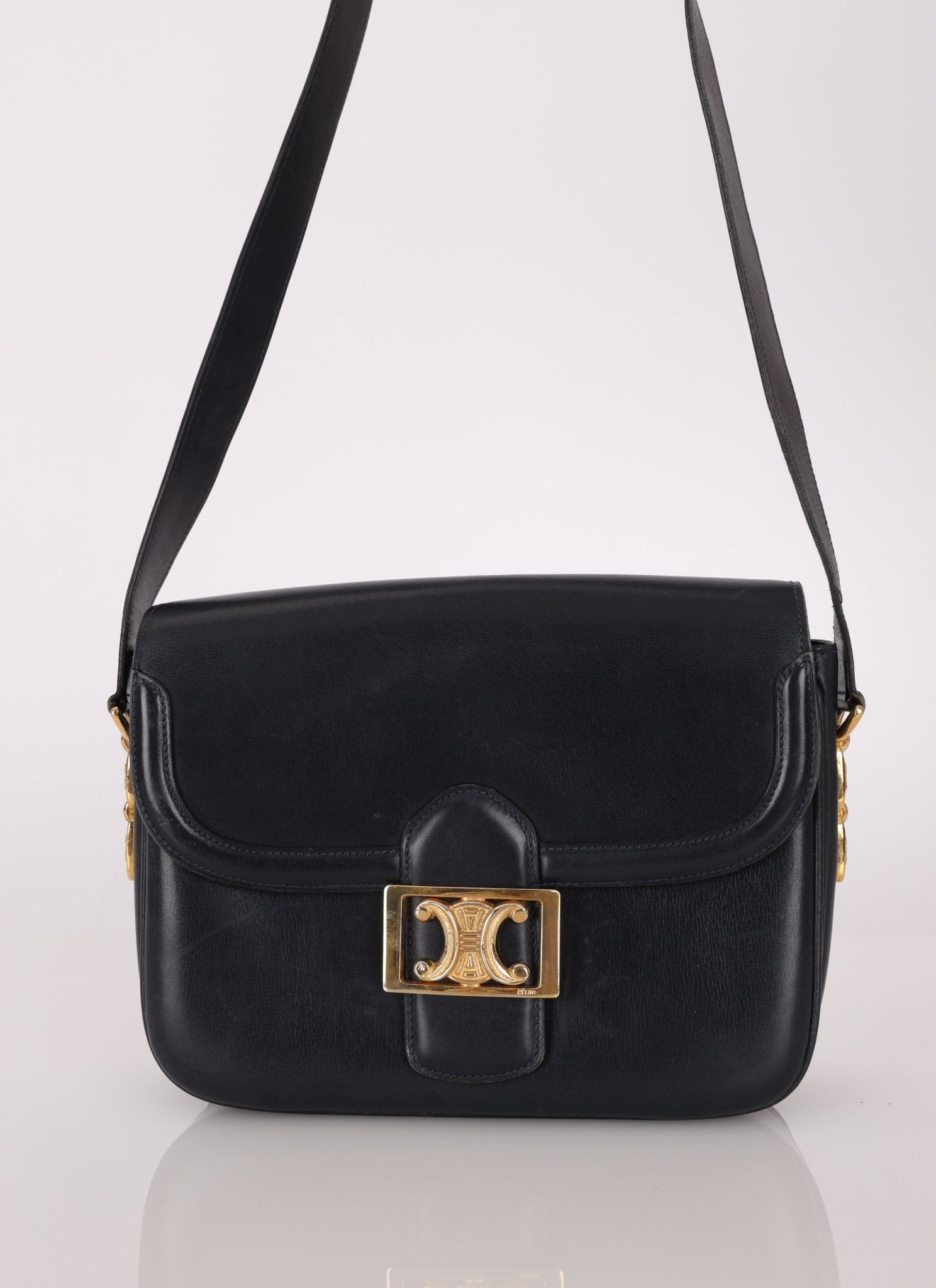 Celine Triomphe Navy Boxcalf Shoulder Bag - FashioNica