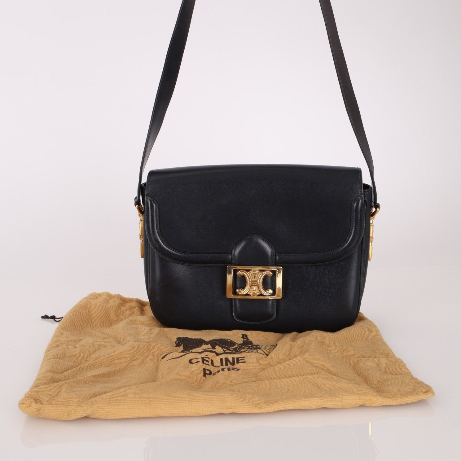 Celine Triomphe Navy Boxcalf Shoulder Bag - FashioNica