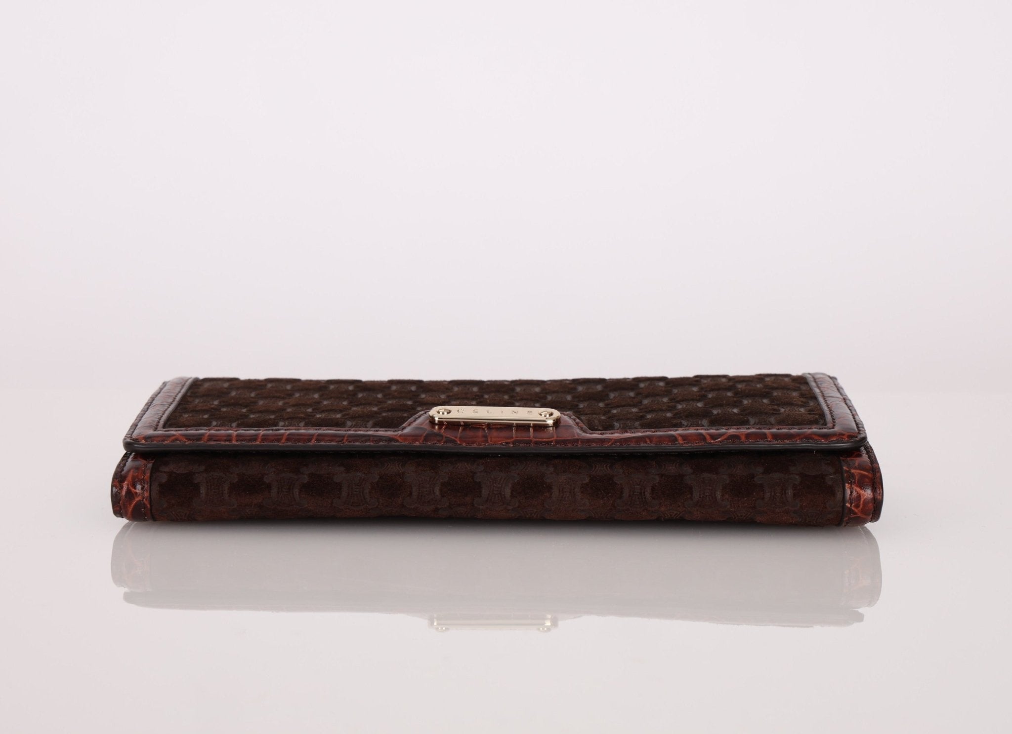 Celine Triomphe Suede & Croc Embossed Wallet - FashioNica