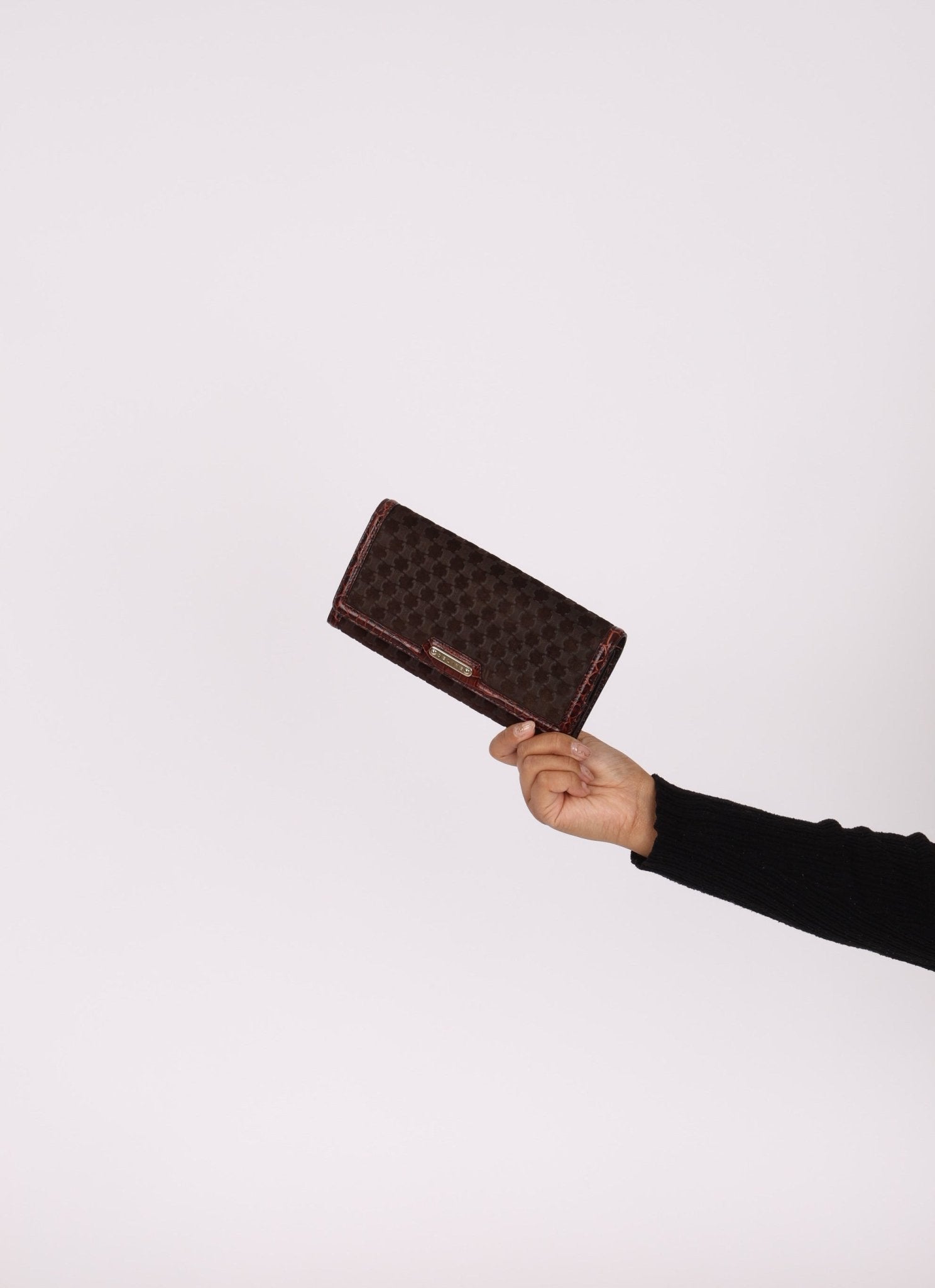 Celine Triomphe Suede & Croc Embossed Wallet - FashioNica