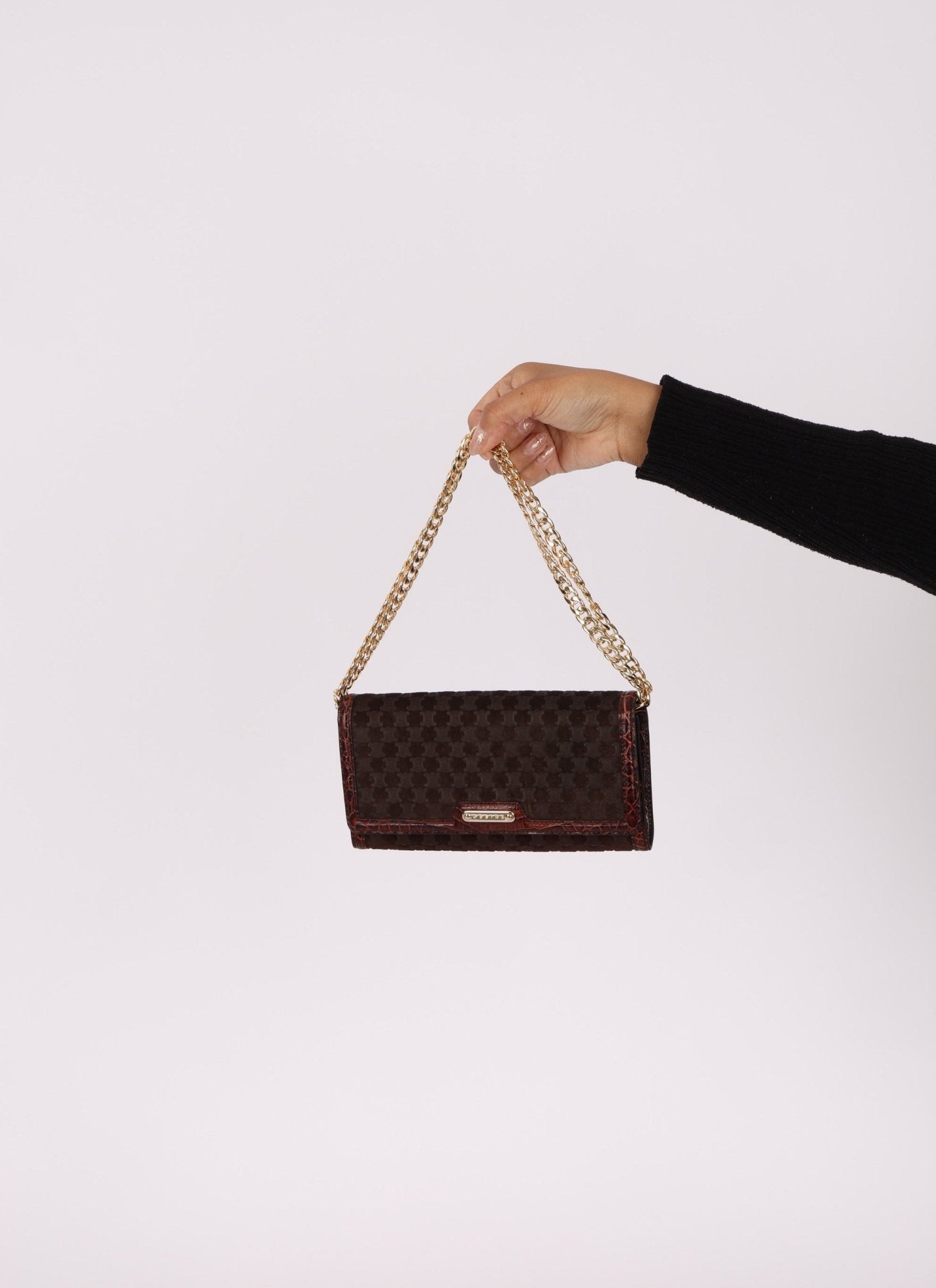 Celine Triomphe Suede & Croc Embossed Wallet - FashioNica