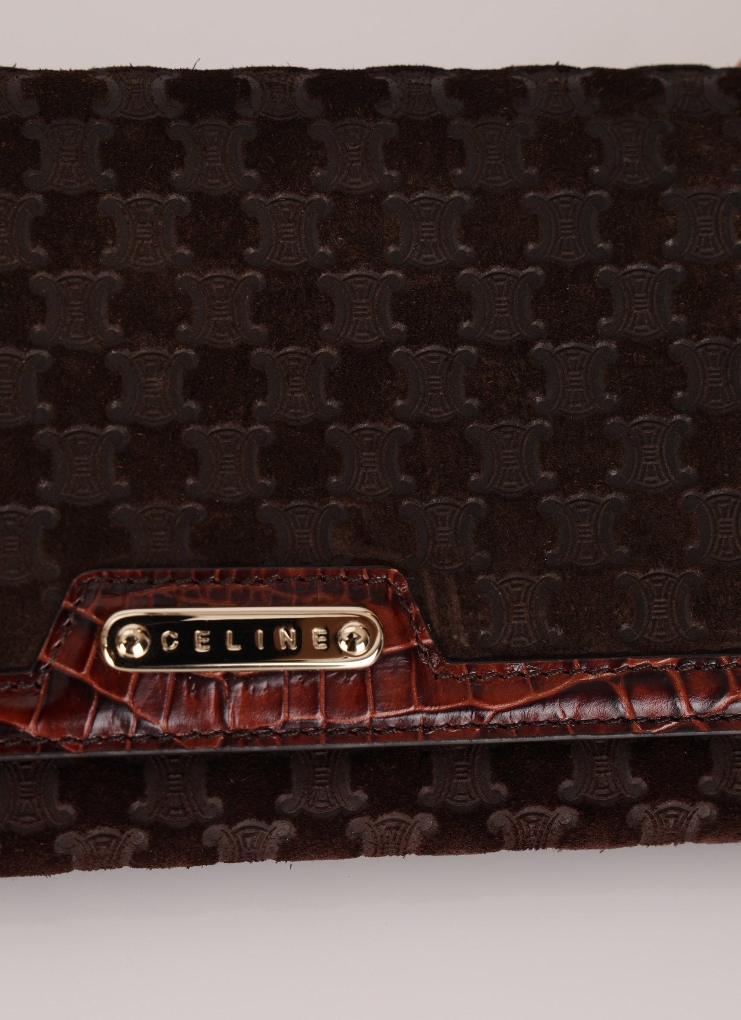Celine Triomphe Suede & Croc Embossed Wallet - FashioNica
