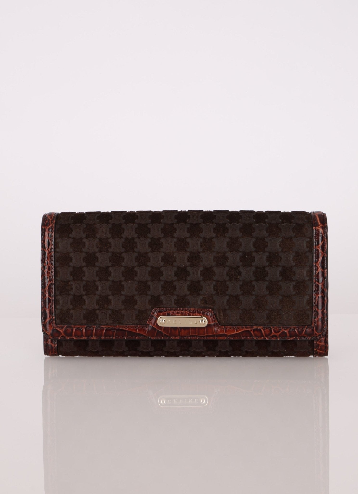 Celine Triomphe Suede & Croc Embossed Wallet - FashioNica