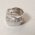 Chanel 18K Bolduc White Gold Diamond Wavy Logo Ring - FashioNica