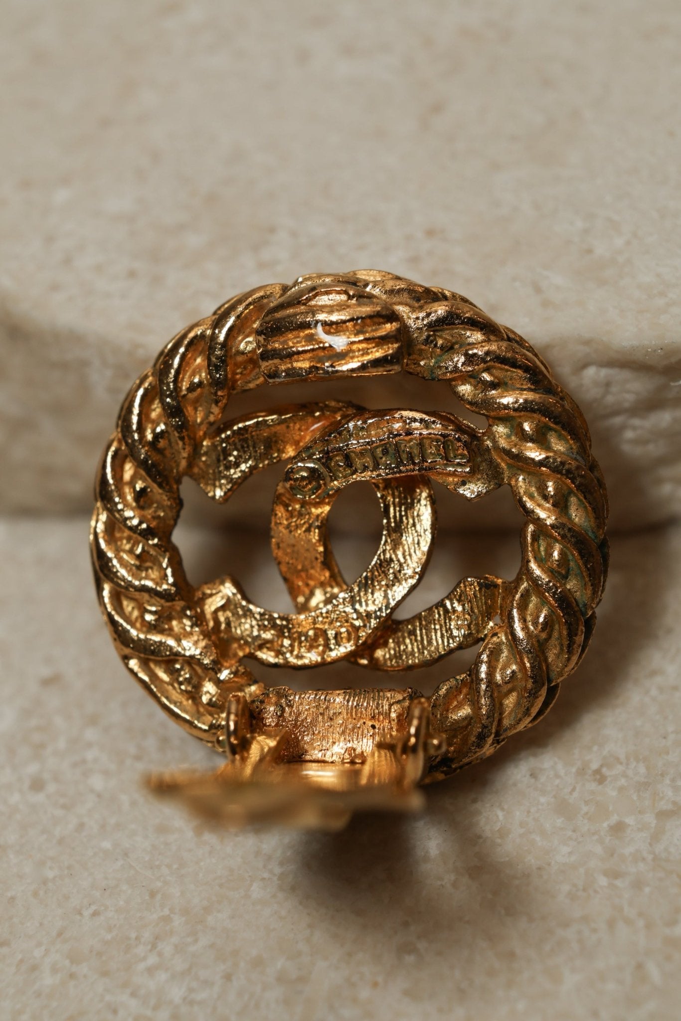 Chanel 1980s Logo Round Clip - On Earrings 24K GP - FashioNica