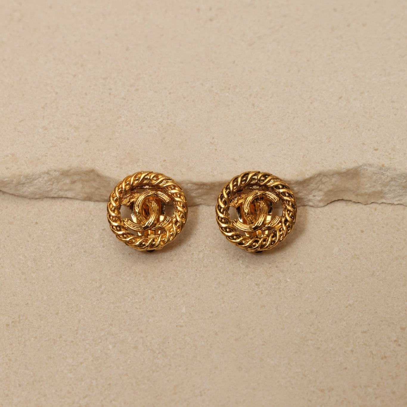 Chanel 1980s Logo Round Clip - On Earrings 24K GP - FashioNica