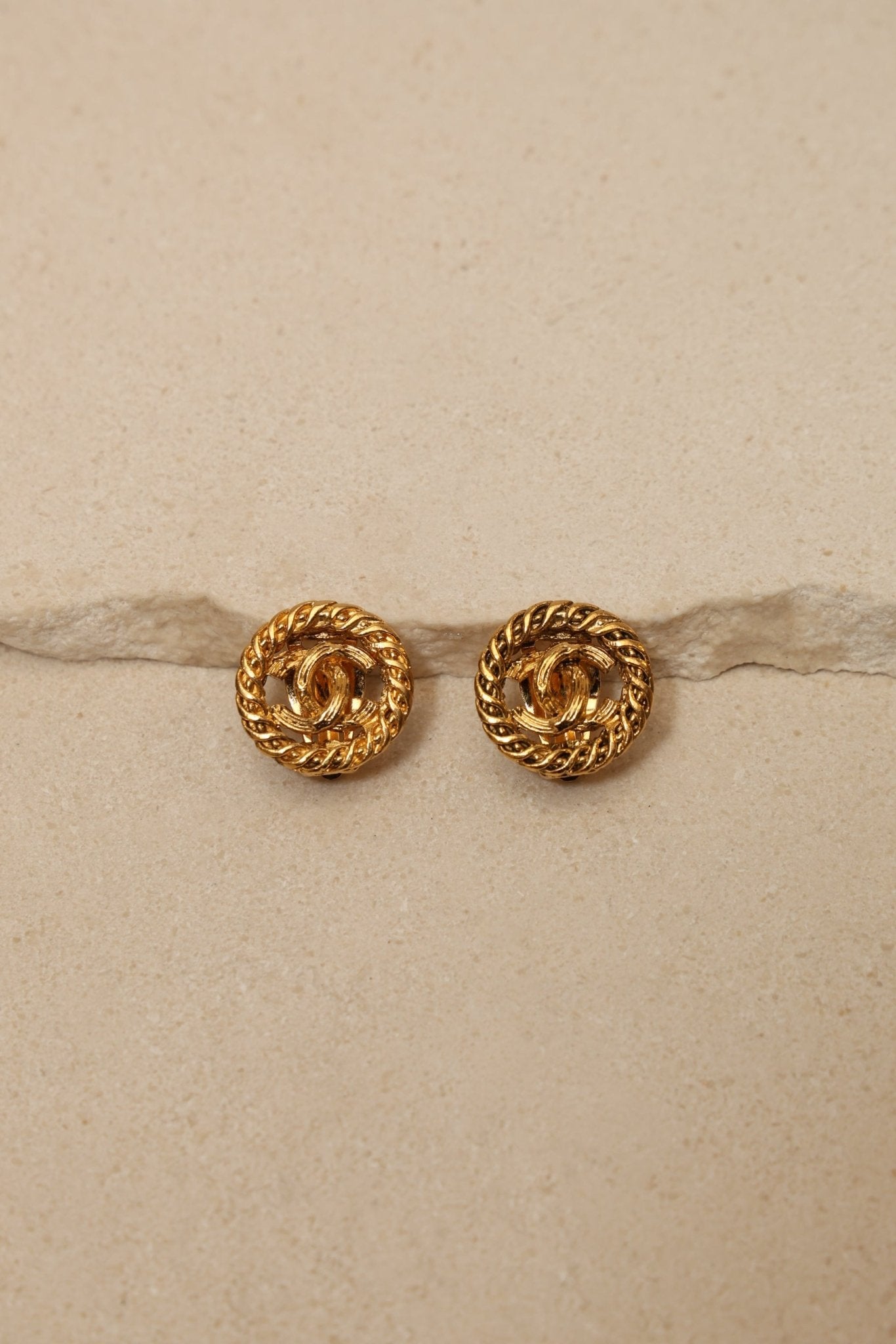 Chanel 1980s Logo Round Clip - On Earrings 24K GP - FashioNica