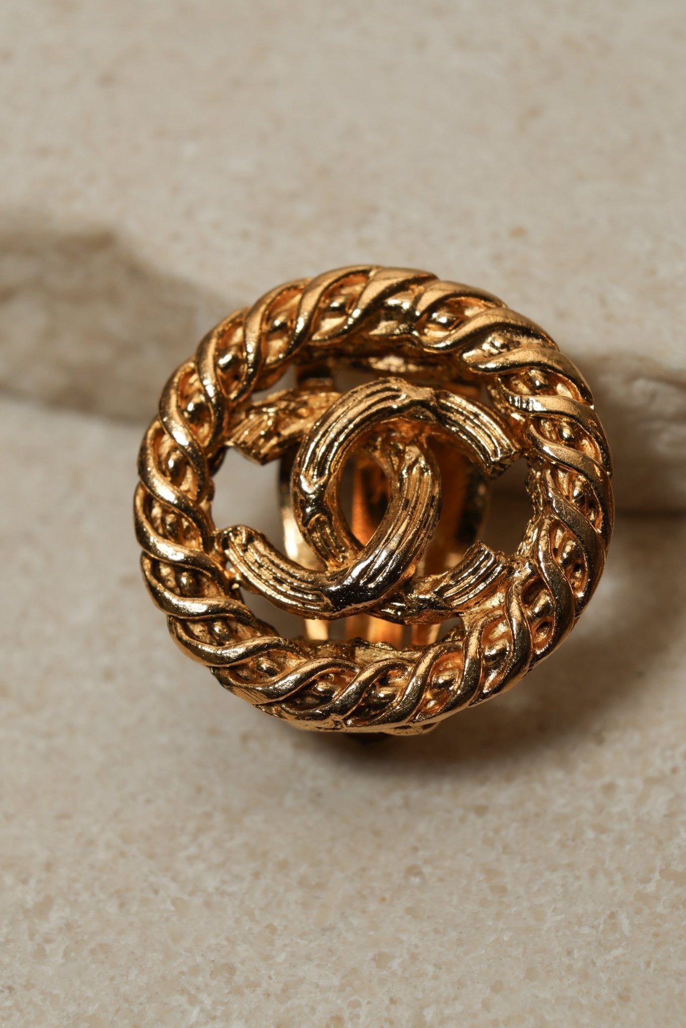 Chanel 1980s Logo Round Clip - On Earrings 24K GP - FashioNica