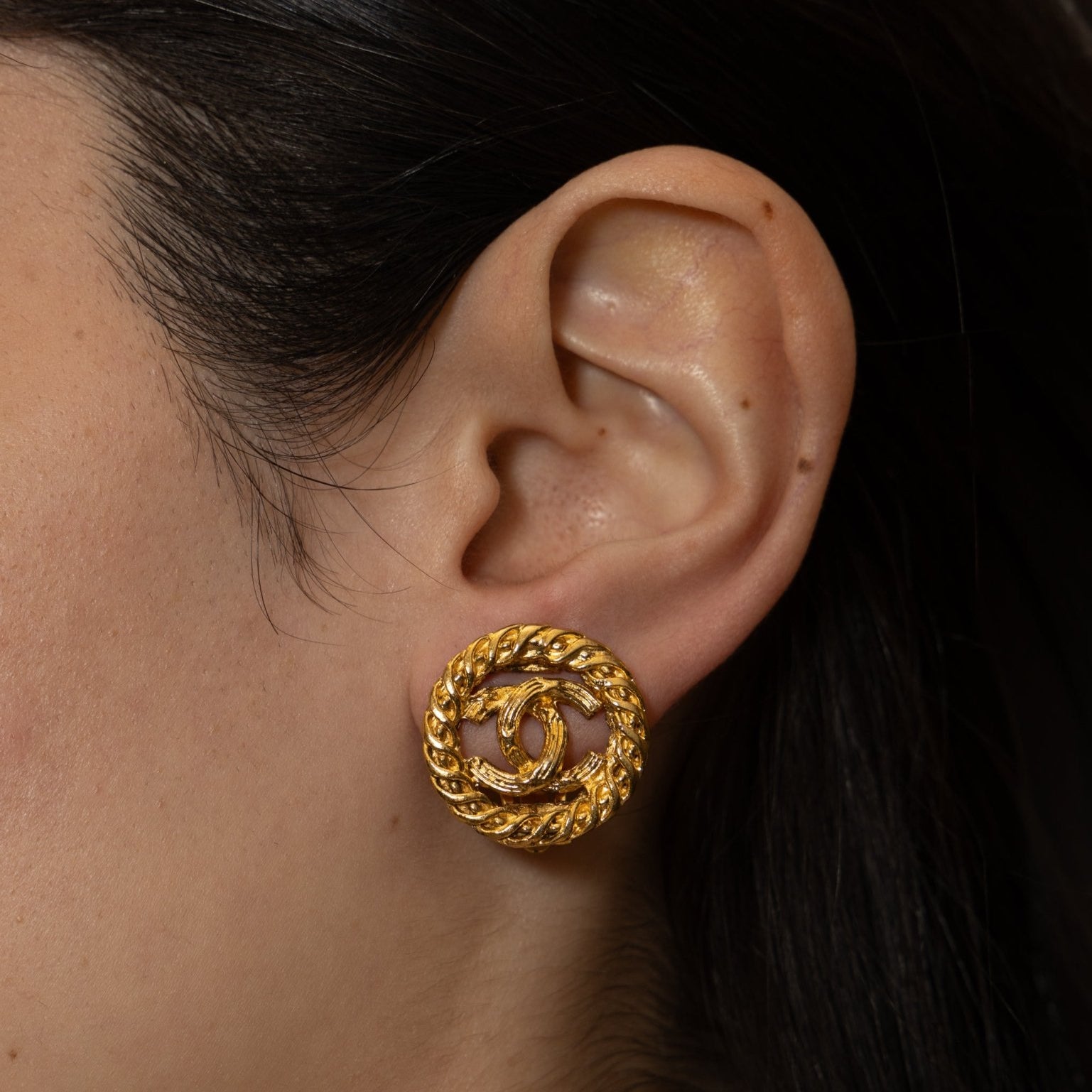 Chanel 1980s Logo Round Clip - On Earrings 24K GP - FashioNica