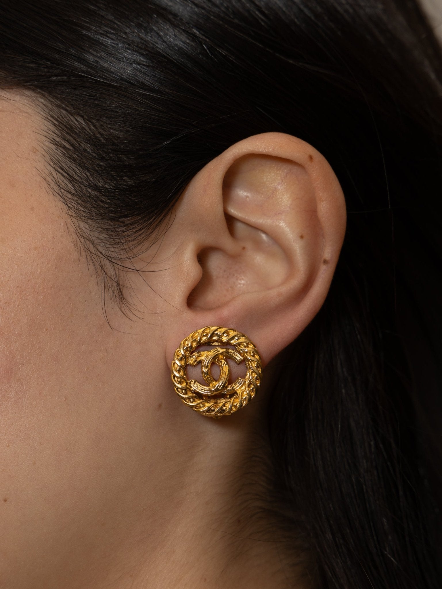 Chanel 1980s Logo Round Clip - On Earrings 24K GP - FashioNica