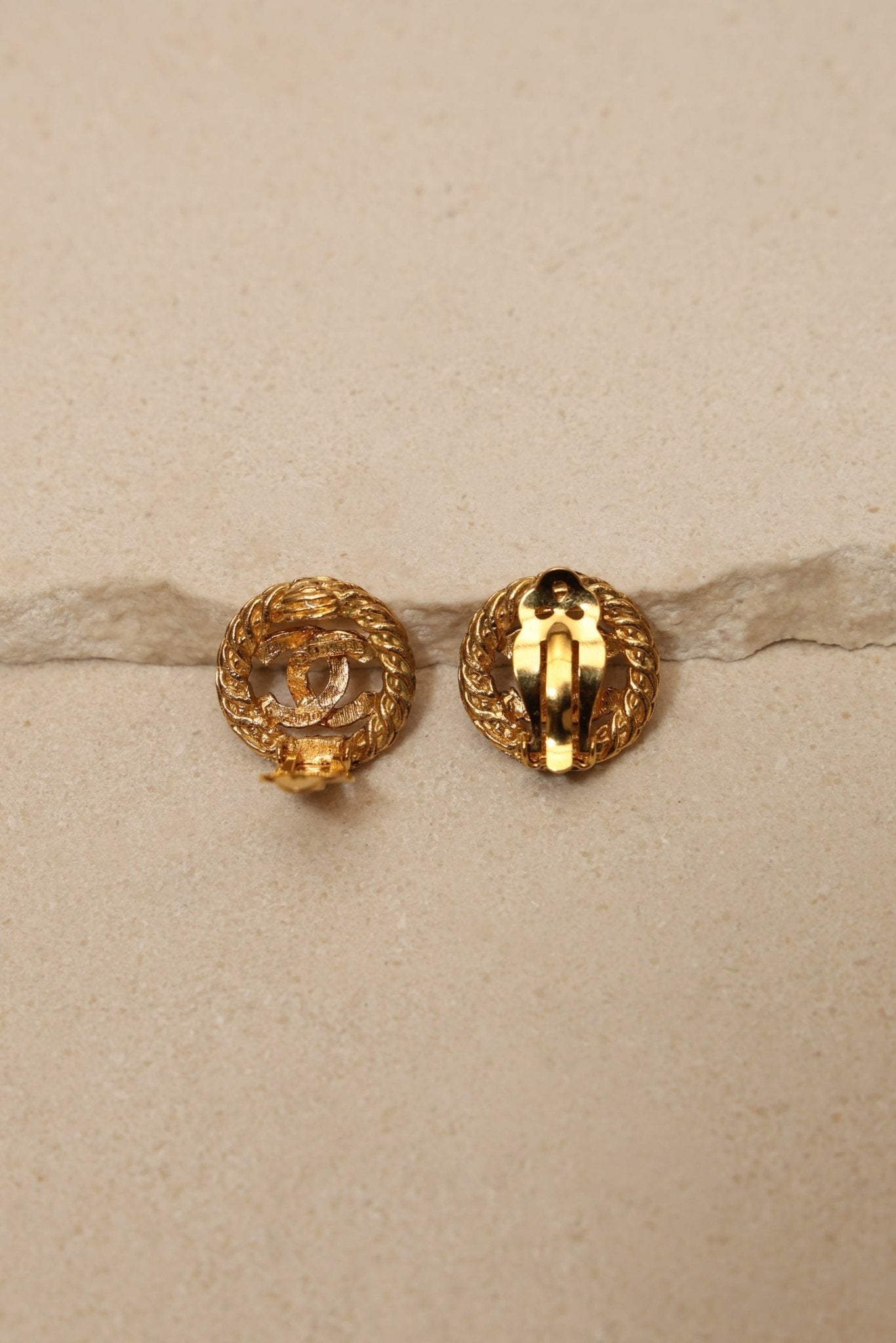 Chanel 1980s Logo Round Clip - On Earrings 24K GP - FashioNica