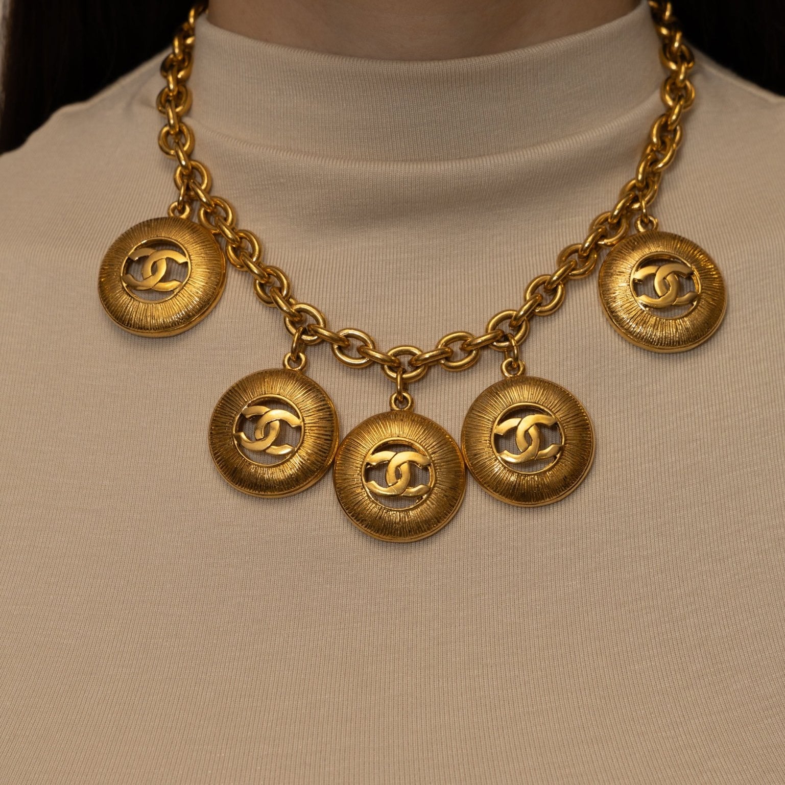 Chanel 1980s Multi Medallion Pendant Necklace 24K GP - FashioNica