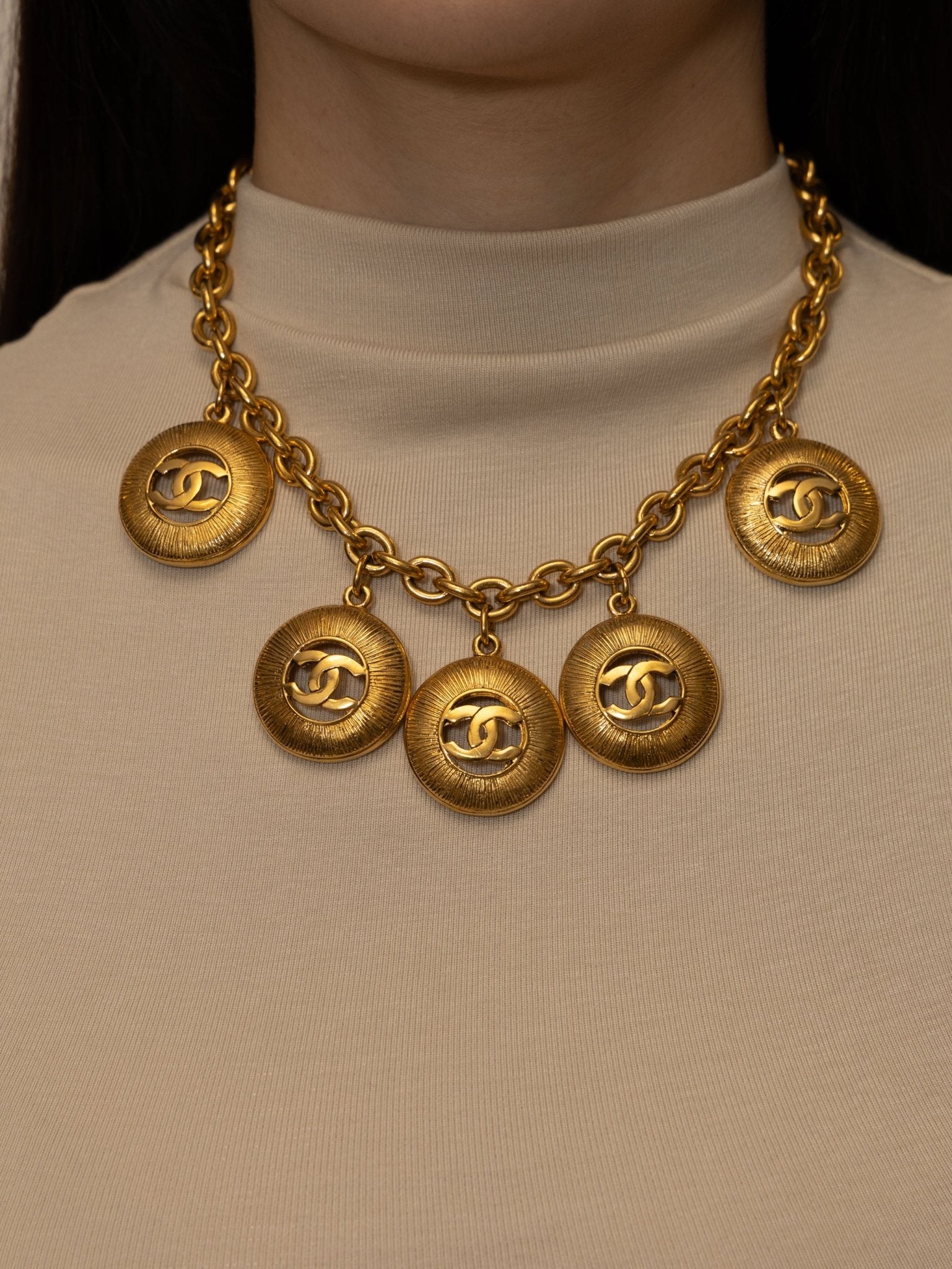 Chanel 1980s Multi Medallion Pendant Necklace 24K GP - FashioNica