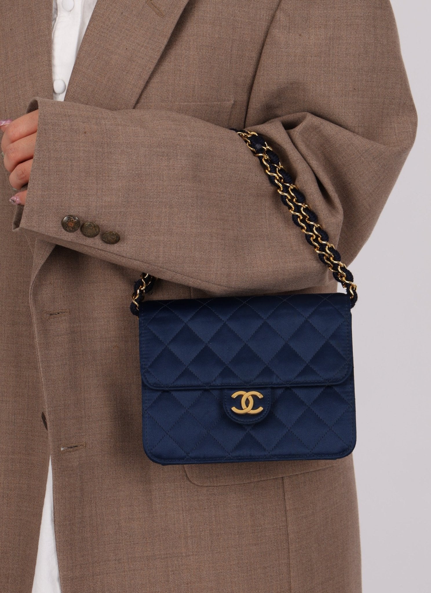 Chanel 1986 Midnight Satin Square Mini Flap - FashioNica