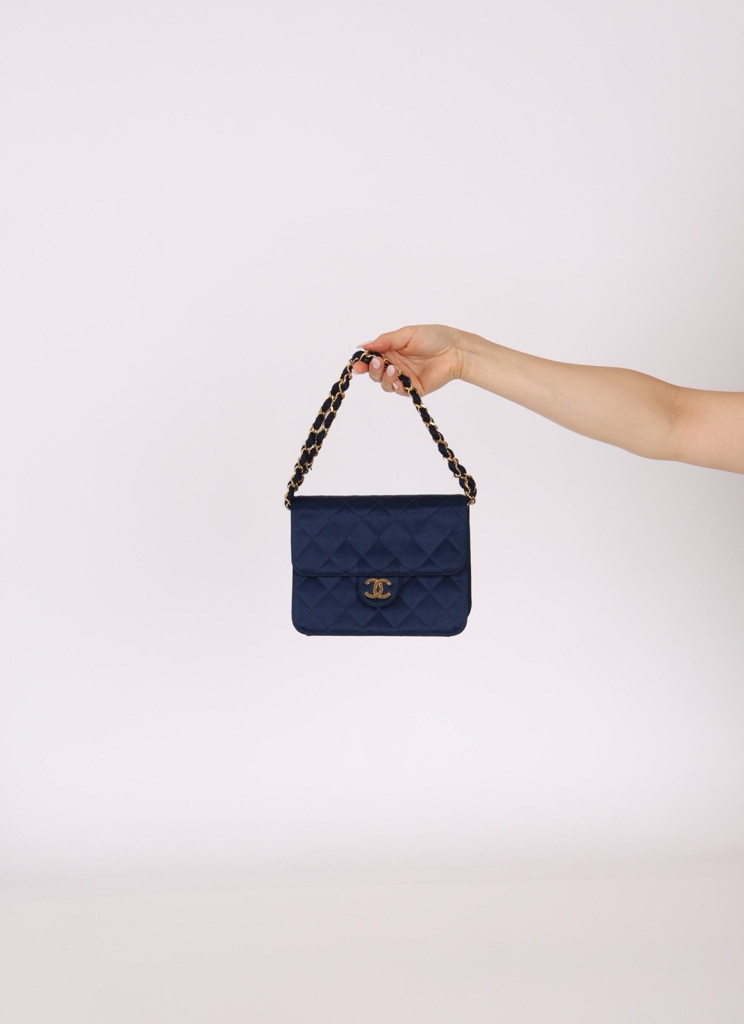 Chanel 1986 Midnight Satin Square Mini Flap - FashioNica