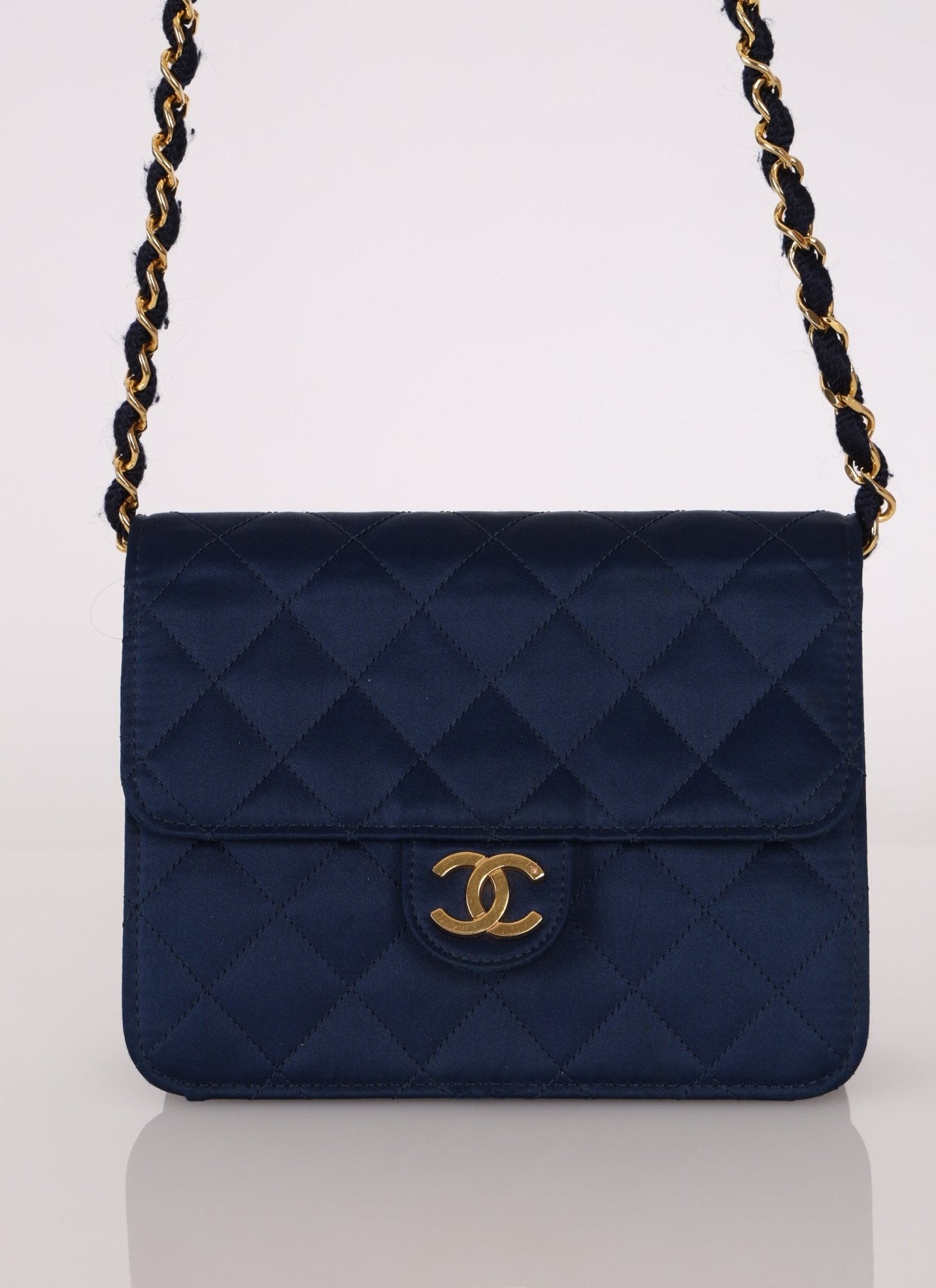 Chanel 1986 Midnight Satin Square Mini Flap - FashioNica