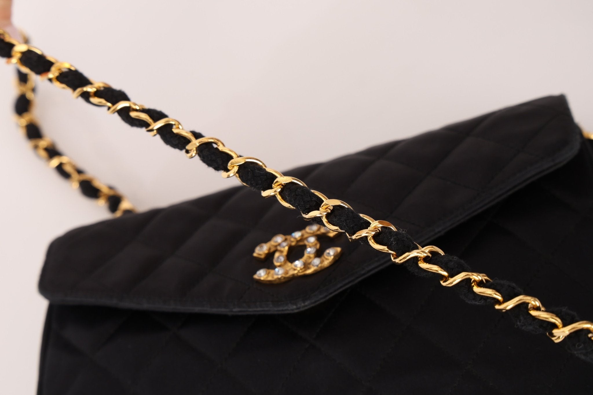 Chanel 1987 Satin Envelope Precious Crystal CC Square Flap 24K GP - FashioNica