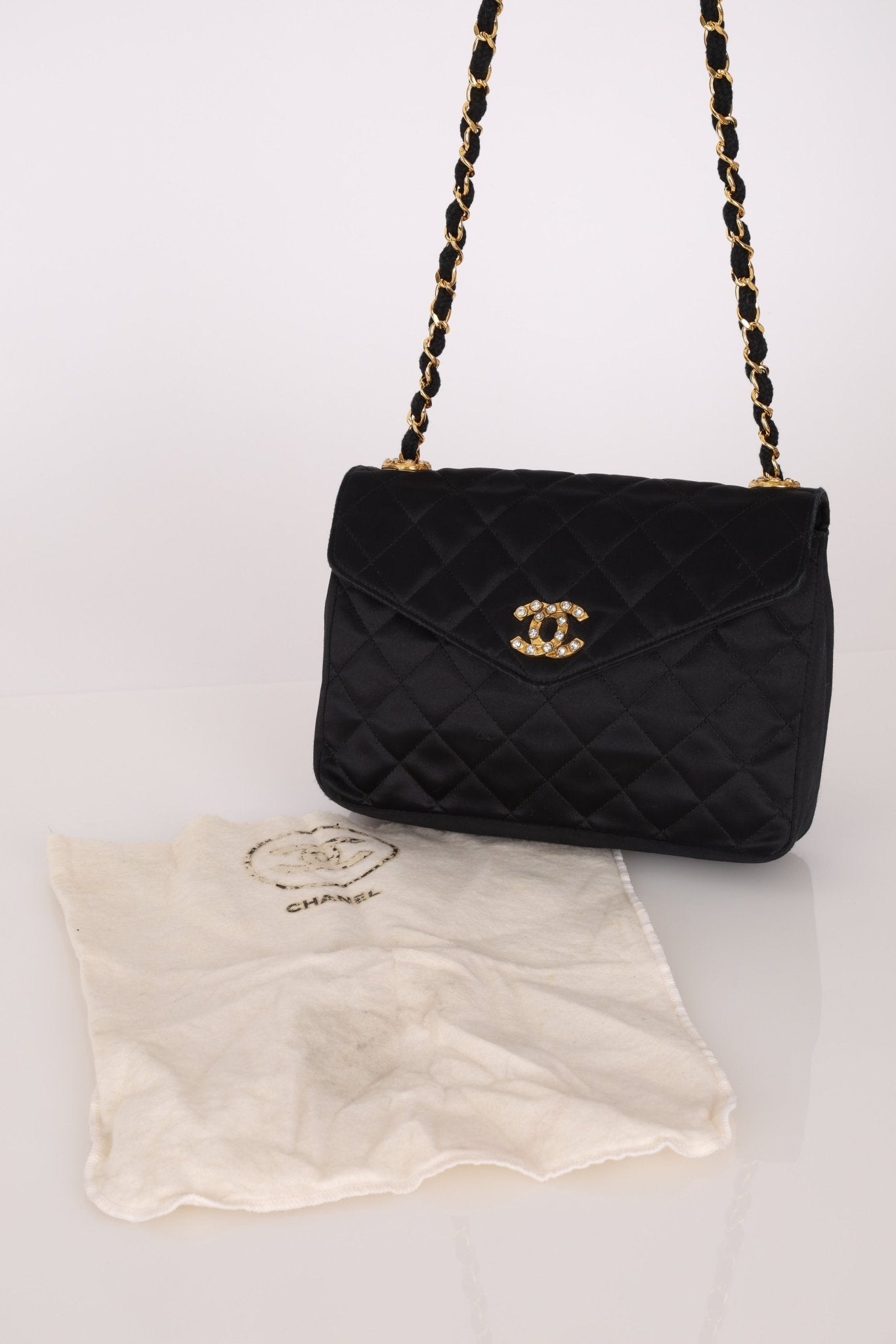 Chanel 1987 Satin Envelope Precious Crystal CC Square Flap 24K GP - FashioNica