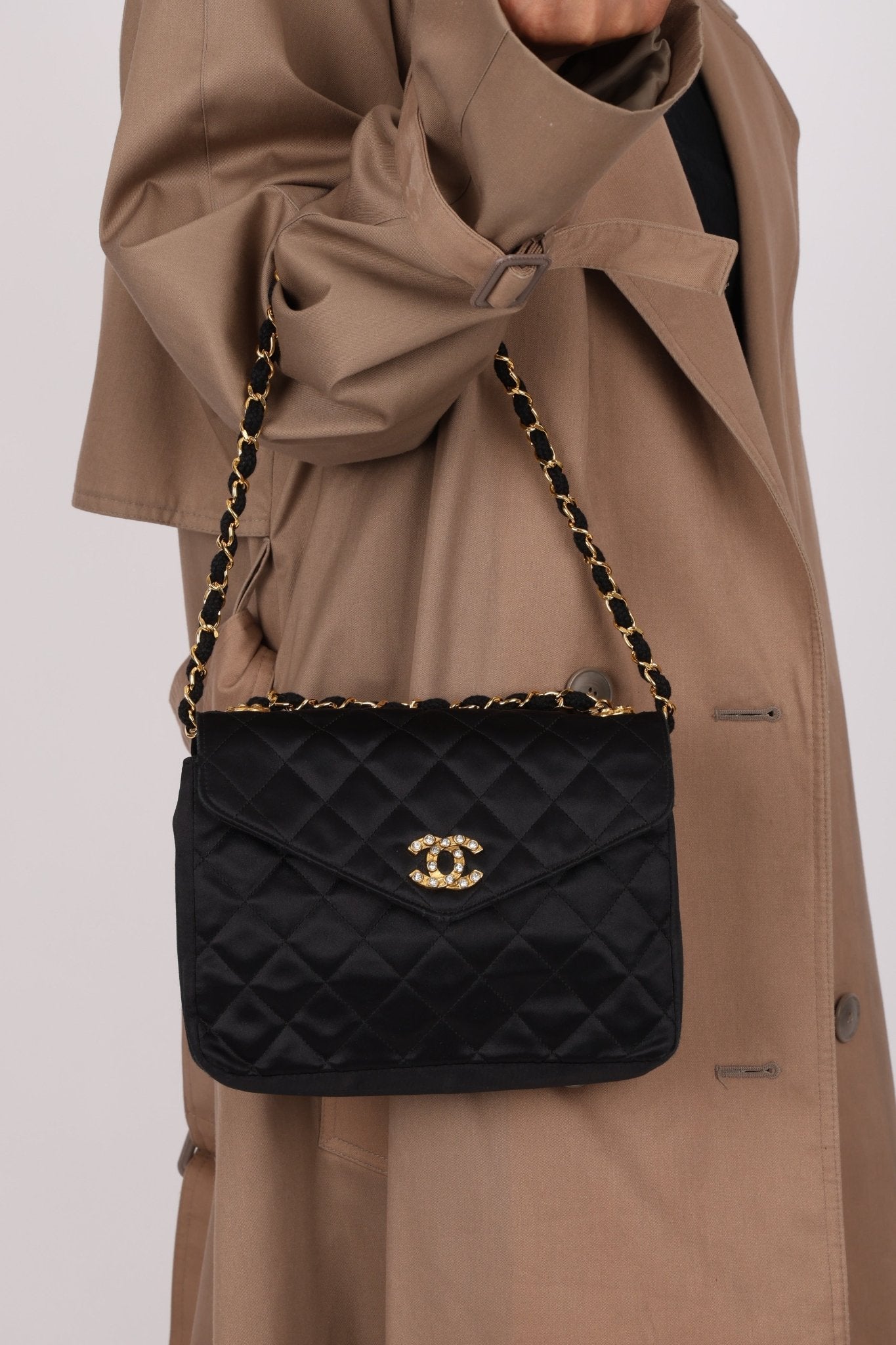 Chanel 1987 Satin Envelope Precious Crystal CC Square Flap 24K GP - FashioNica