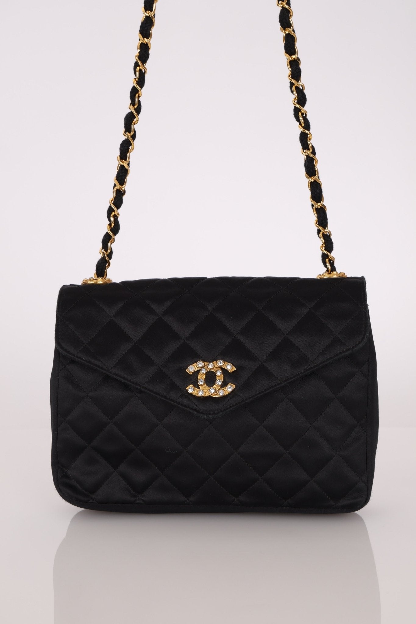 Chanel 1987 Satin Envelope Precious Crystal CC Square Flap 24K GP - FashioNica