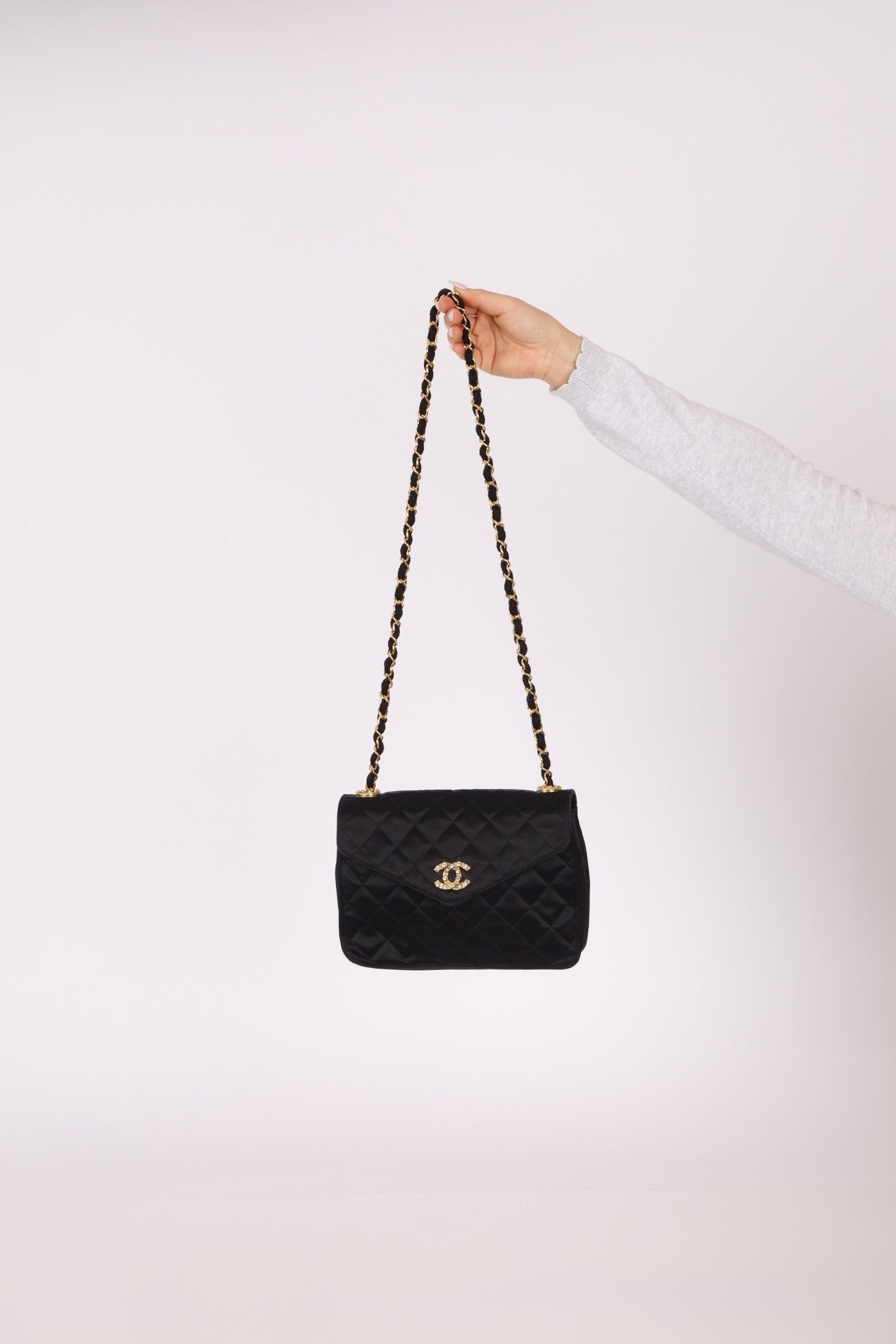 Chanel 1987 Satin Envelope Precious Crystal CC Square Flap 24K GP - FashioNica