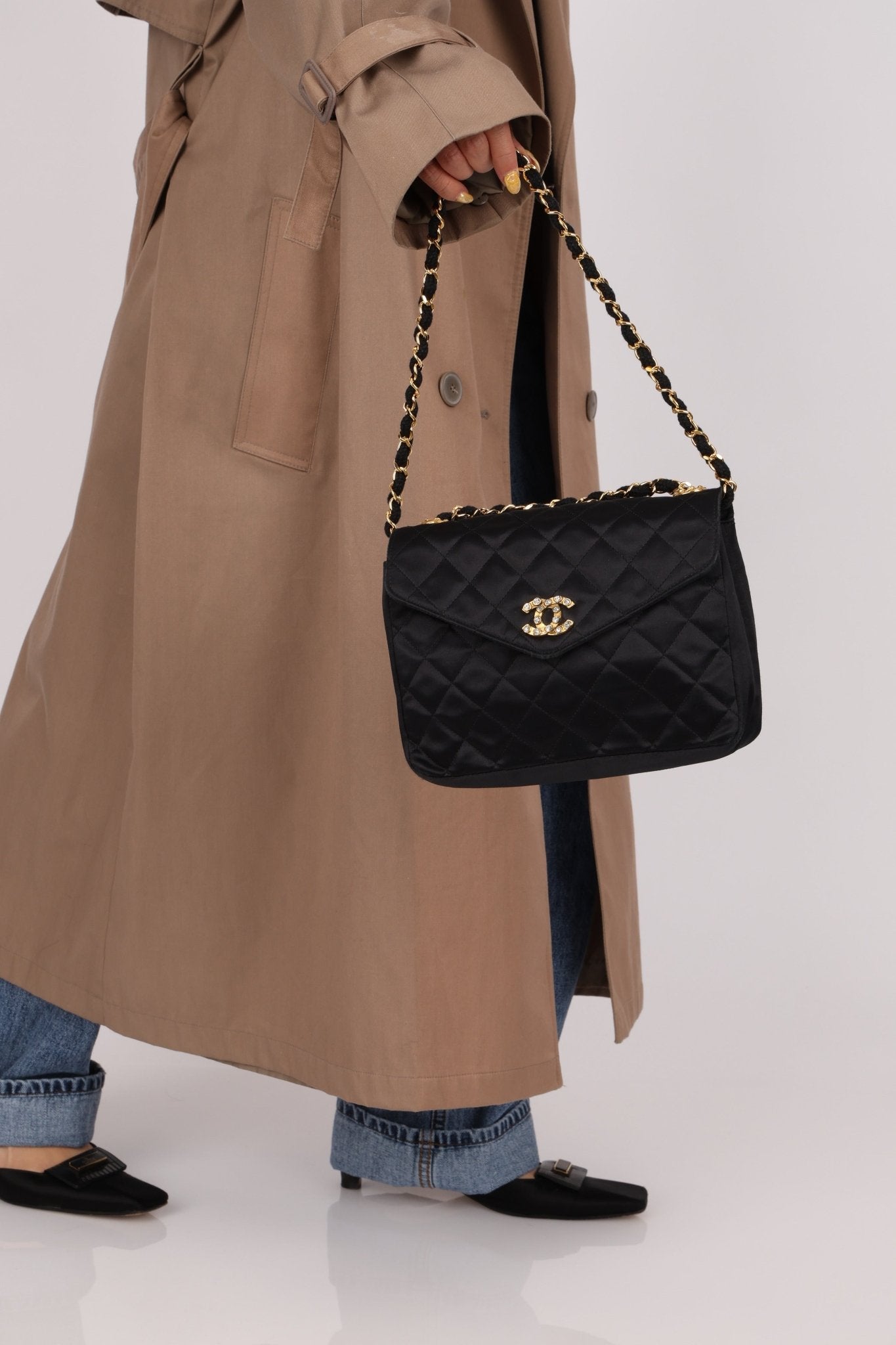 Chanel 1987 Satin Envelope Precious Crystal CC Square Flap 24K GP - FashioNica