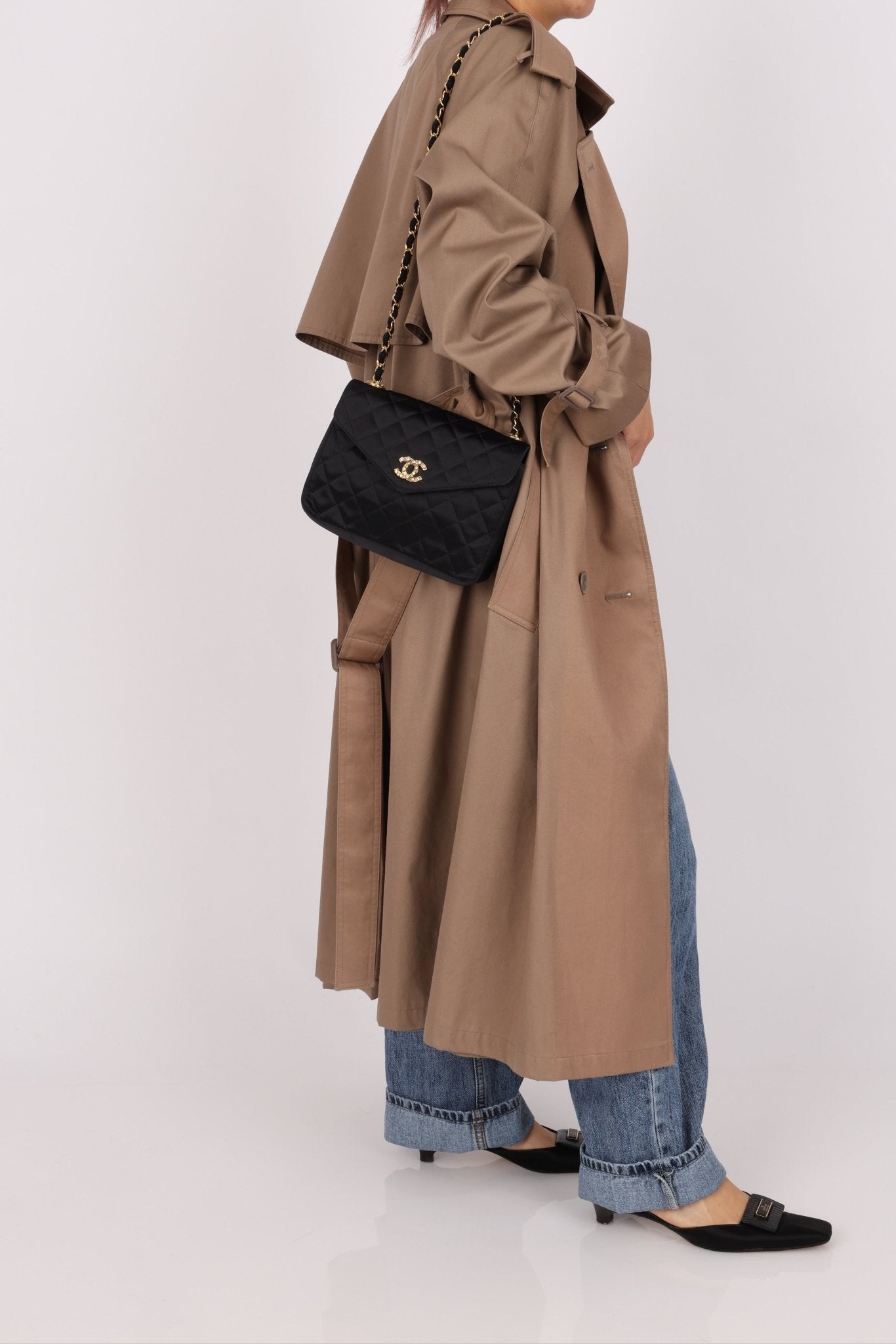 Chanel 1987 Satin Envelope Precious Crystal CC Square Flap 24K GP - FashioNica