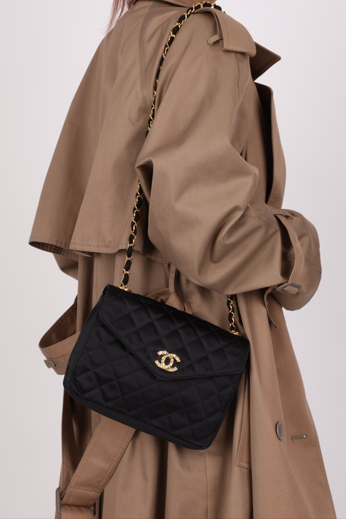 Chanel 1987 Satin Envelope Precious Crystal CC Square Flap 24K GP - FashioNica