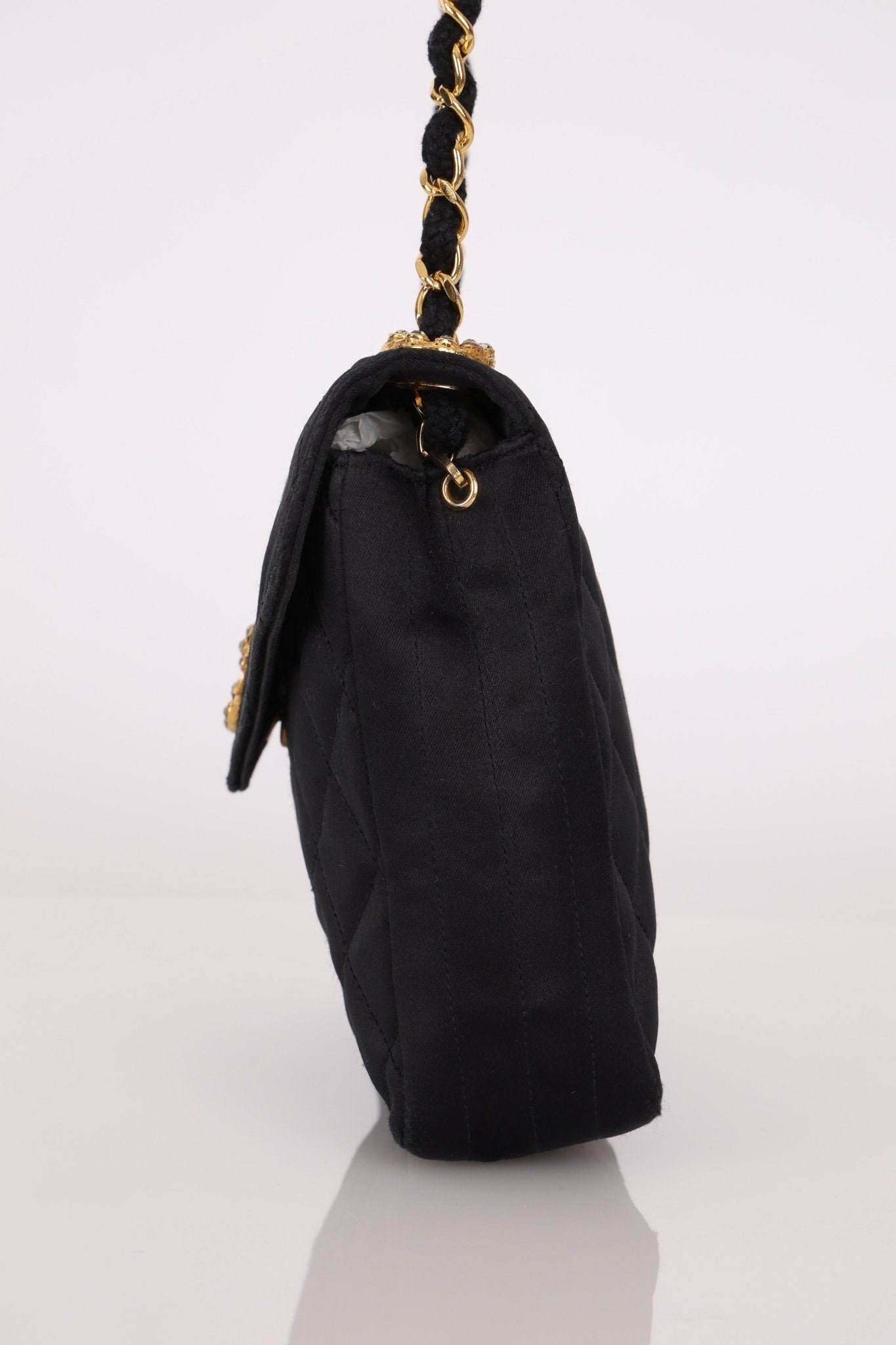 Chanel 1987 Satin Envelope Precious Crystal CC Square Flap 24K GP - FashioNica